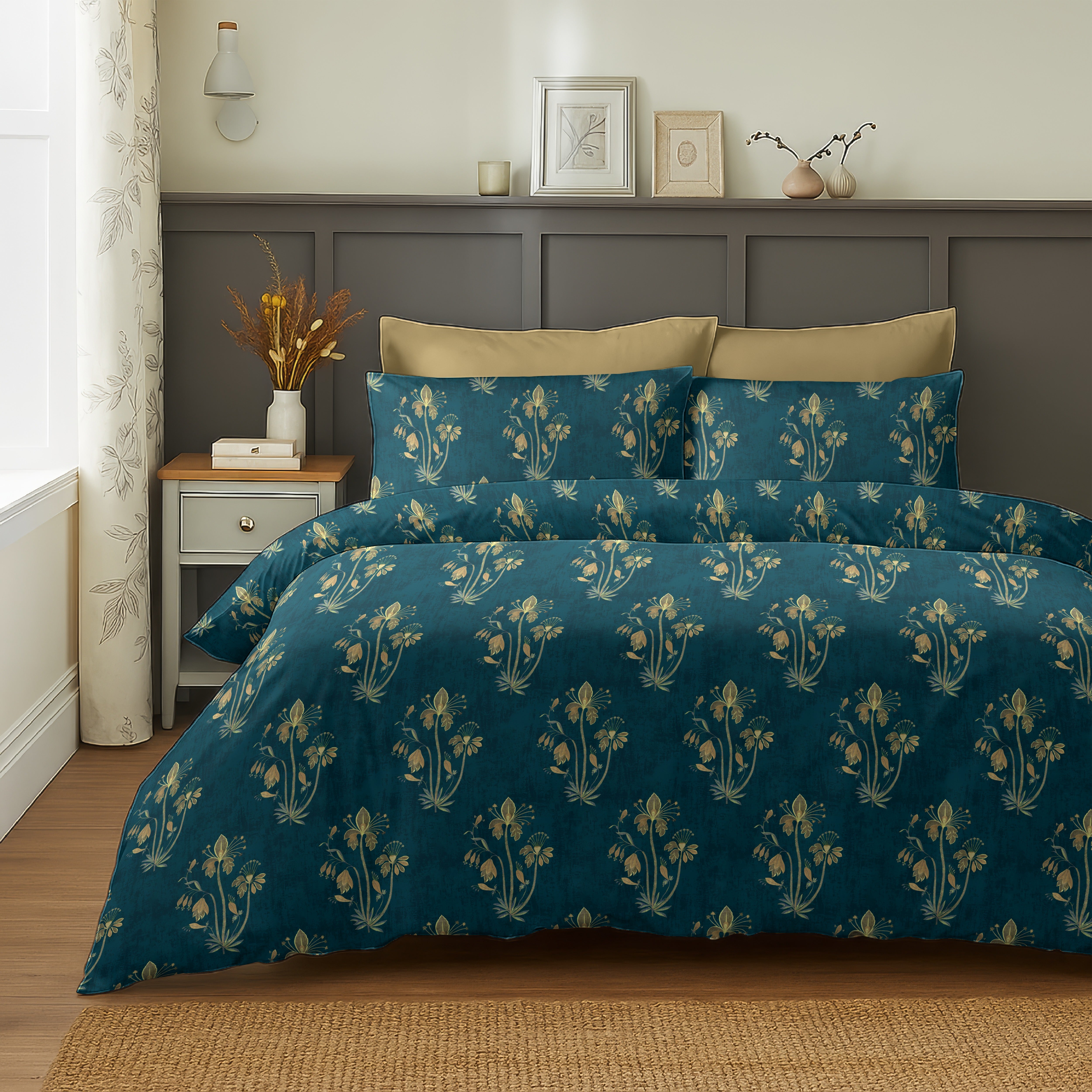 VERONA TEAL BEDSHEET WITH PILLOWCOVER