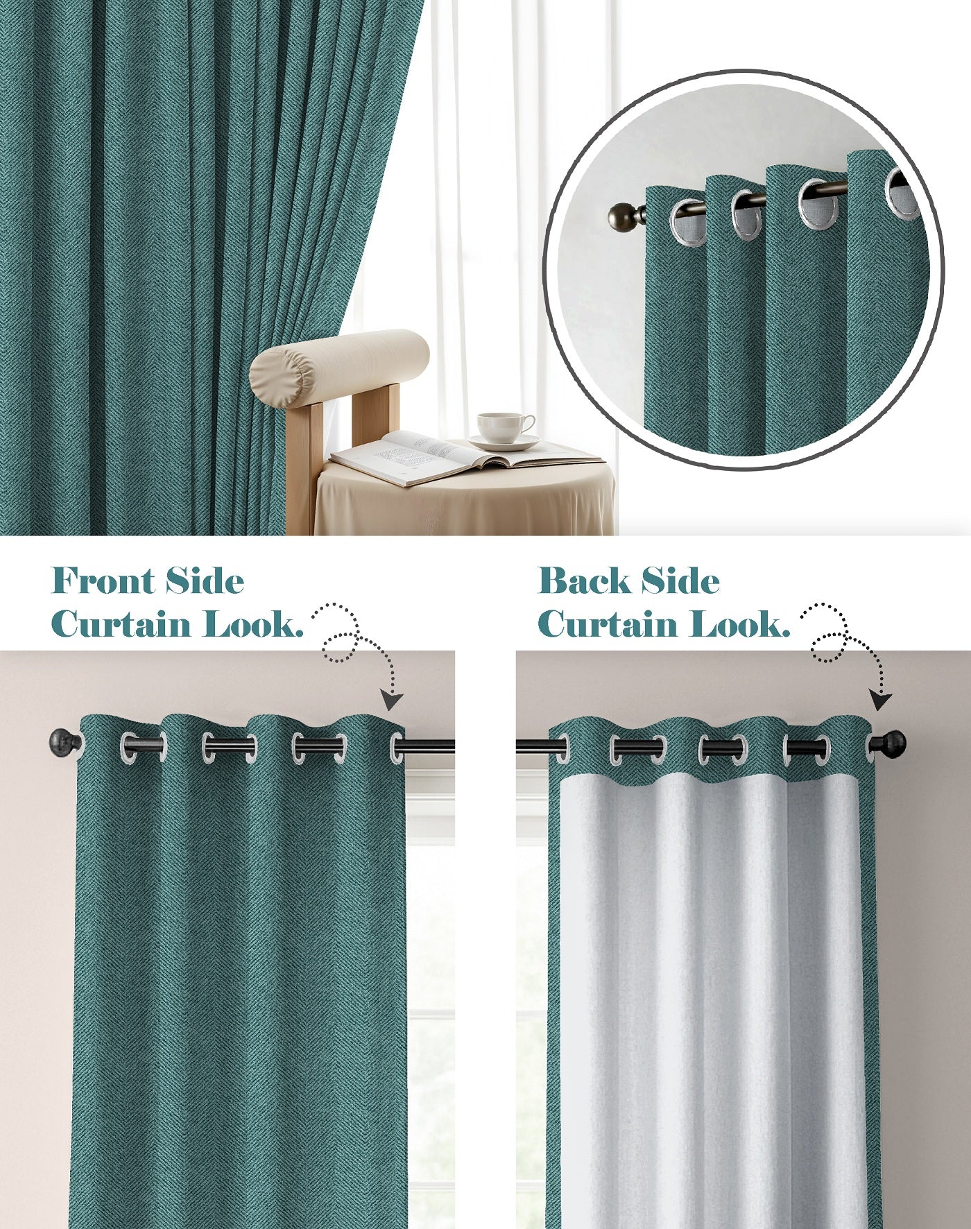 TWILLBONE TEAL PRINTED BLACKOUT CURTAINS