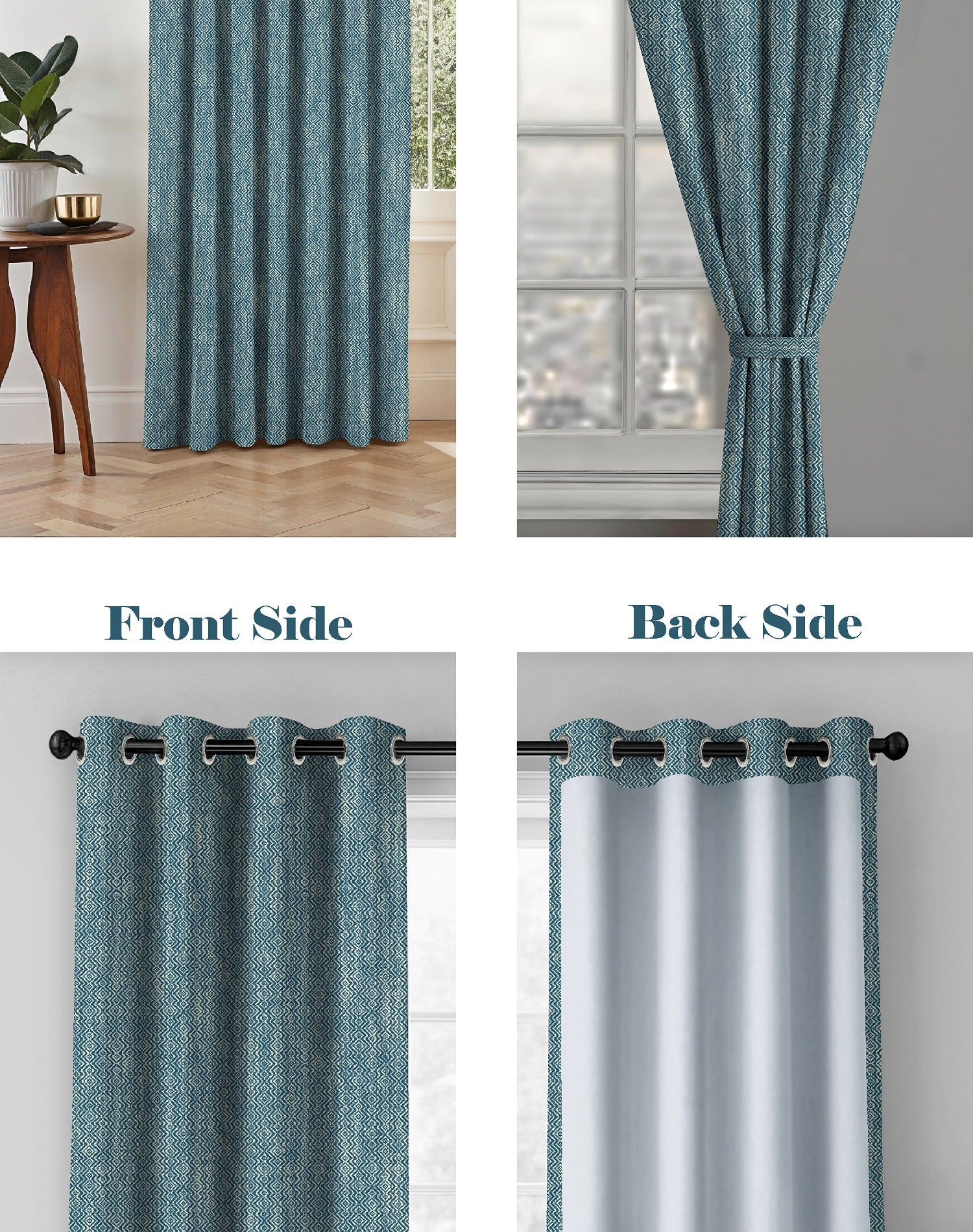 KOVO TEAL DIGITAL PRINTED BLACKOUT CURTAINS