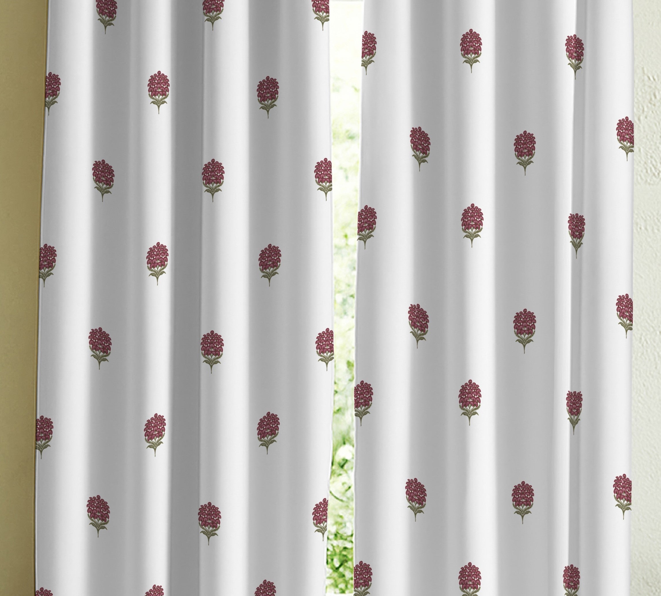 POKHARA MATTY DARK PINK PRINTED ROOM DARKENER/100% BLACKOUT CURTAIN