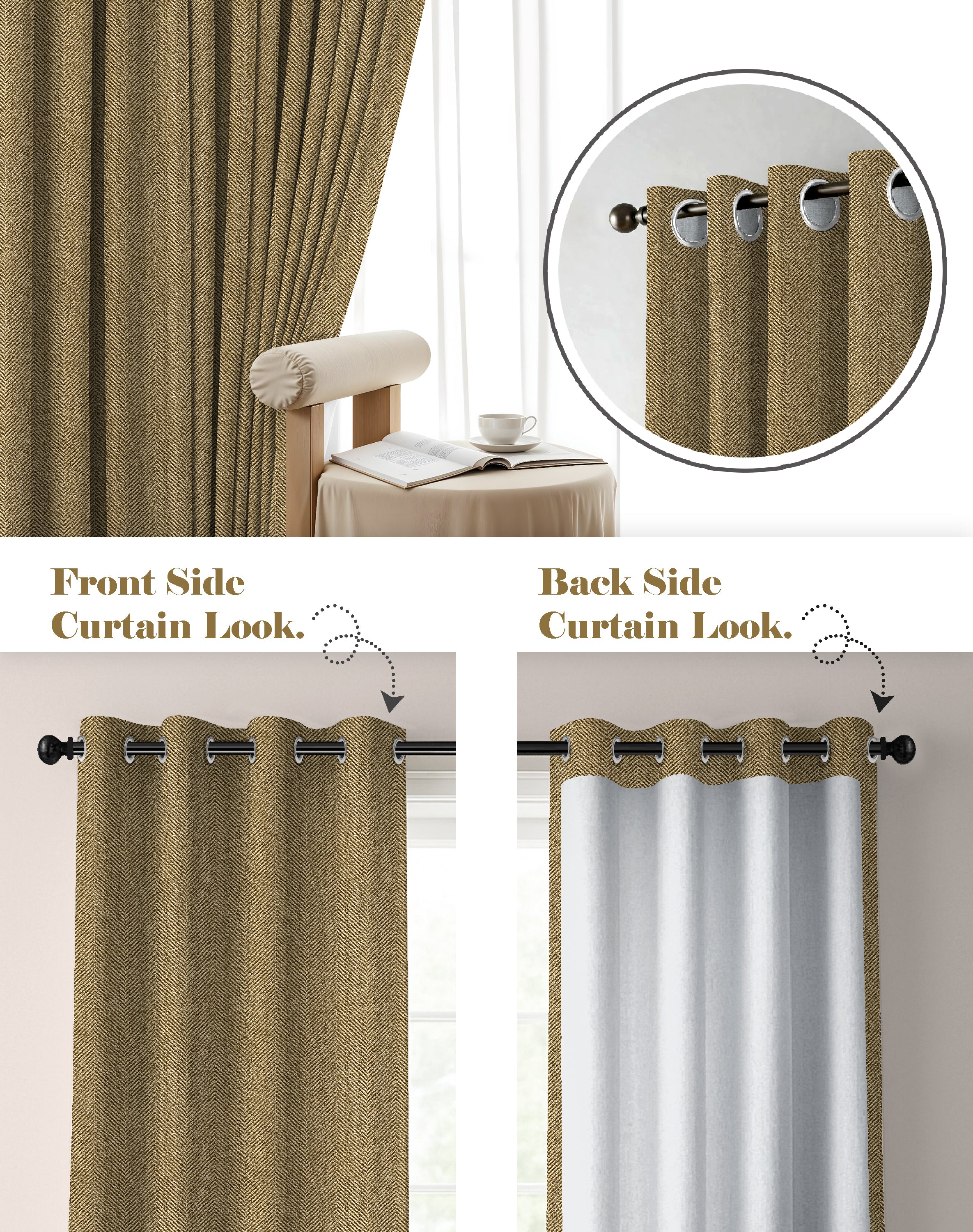 TWILLBONE DARK BROWN PRINTED BLACKOUT CURTAINS