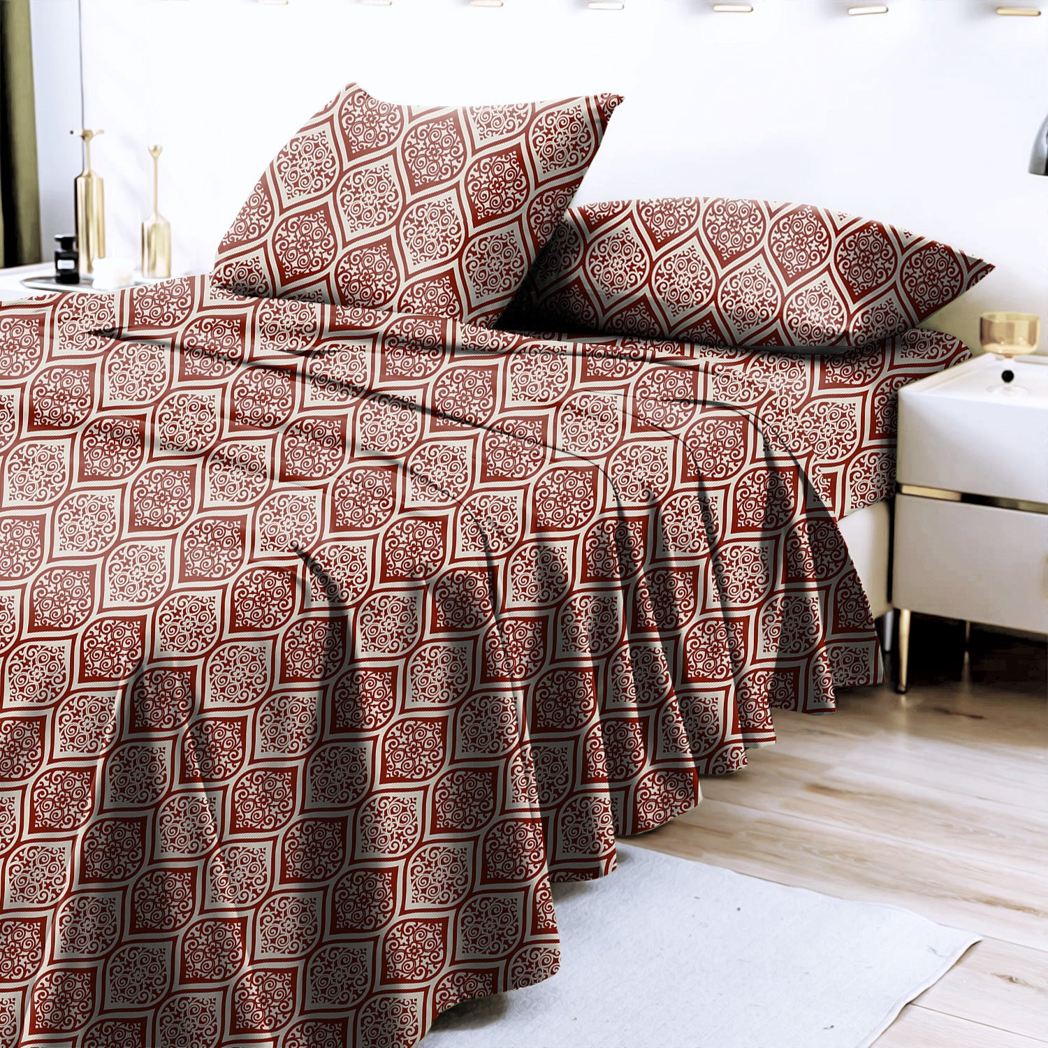 Manhattan Dark Burgundy Bedcover for Double Bed with 2 Pillow Covers King Size (104" X 90")