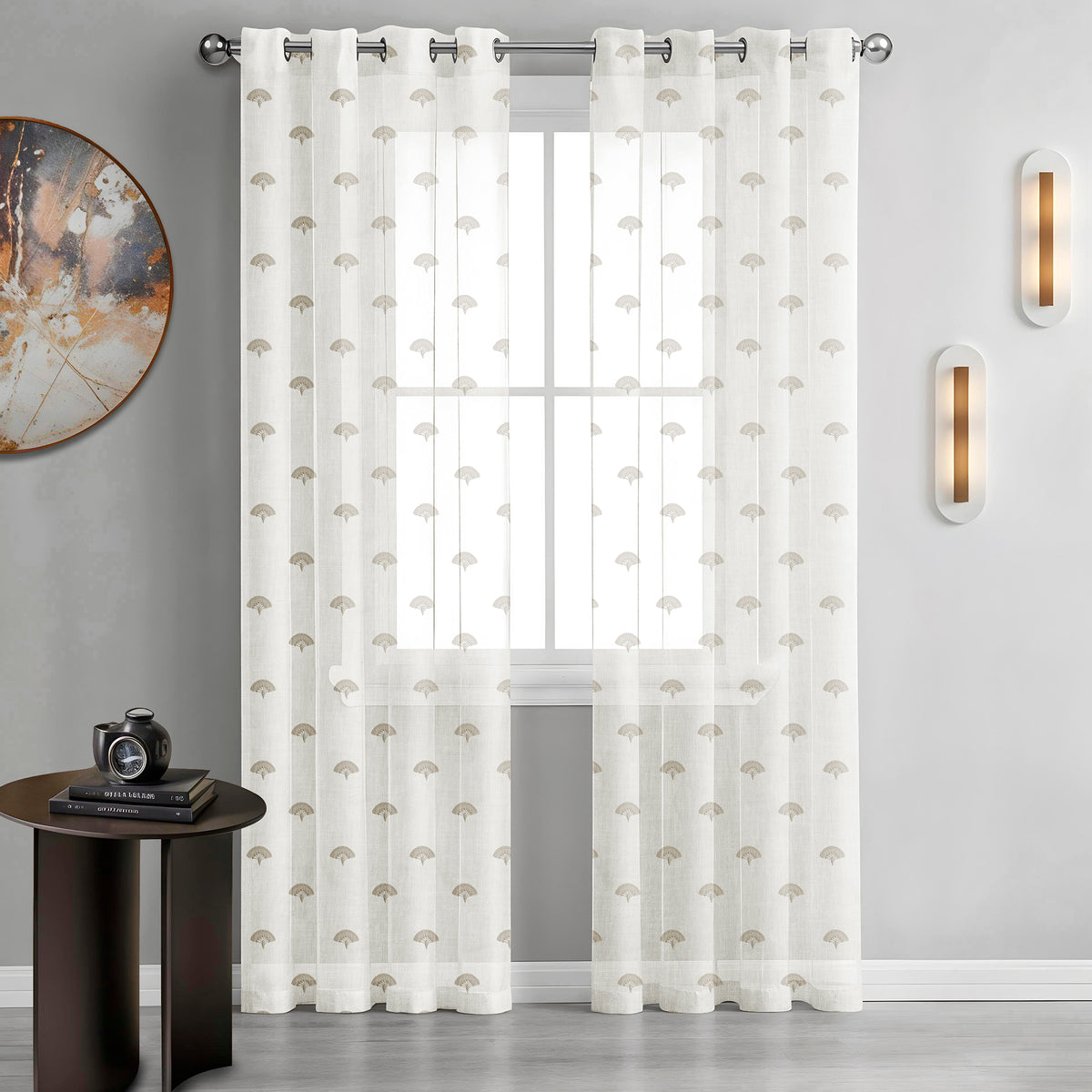 SCALLOP CREAM EMBROIDERED SHEER CURTAIN