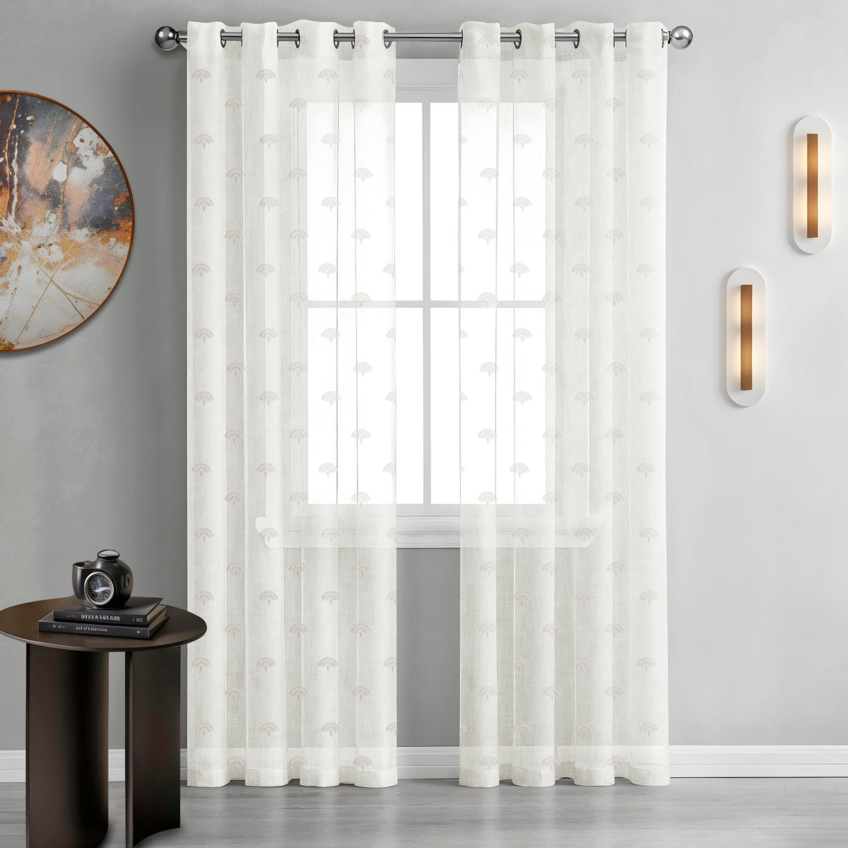 SCALLOP WHITE EMBROIDERED SHEER CURTAIN