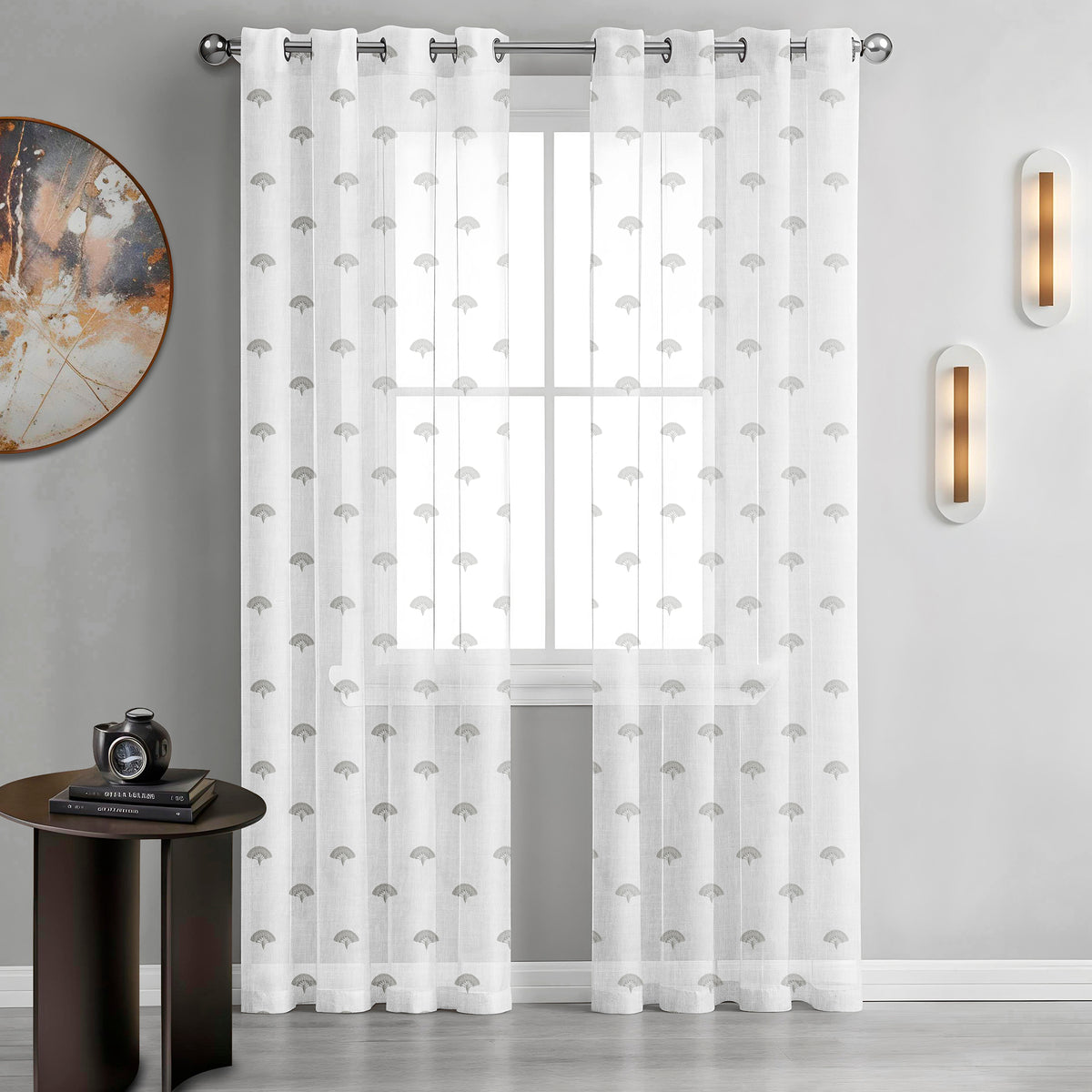 SCALLOP GREY EMBROIDERED SHEER CURTAIN