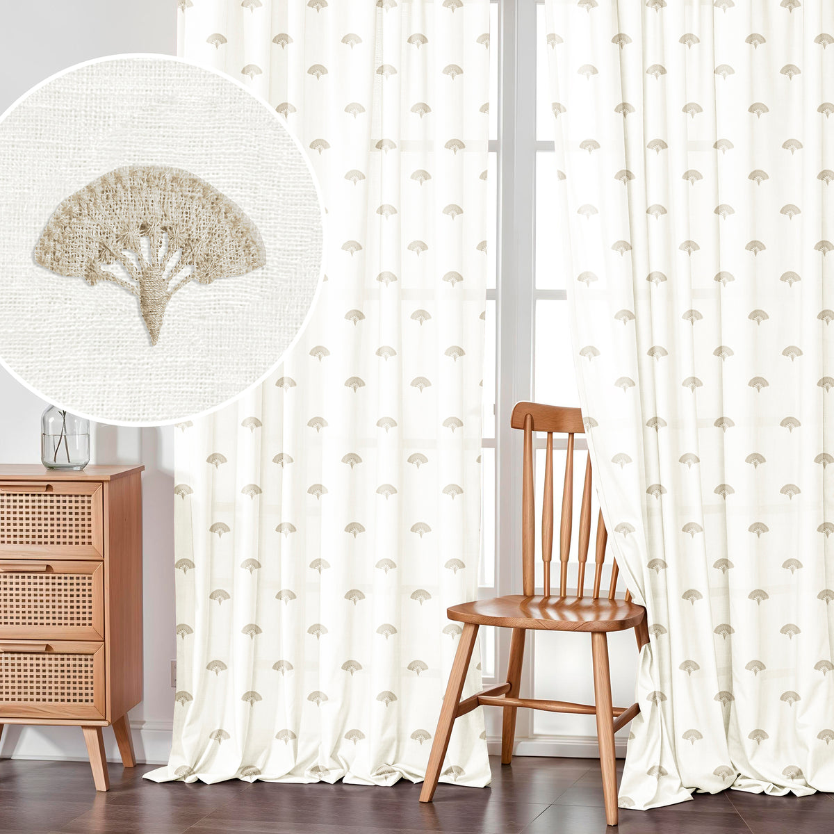 SCALLOP CREAM EMBROIDERED SHEER CURTAIN