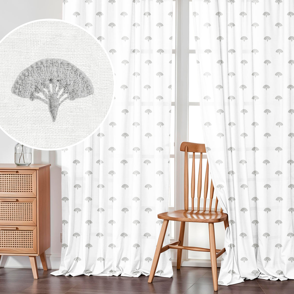SCALLOP GREY EMBROIDERED SHEER CURTAIN
