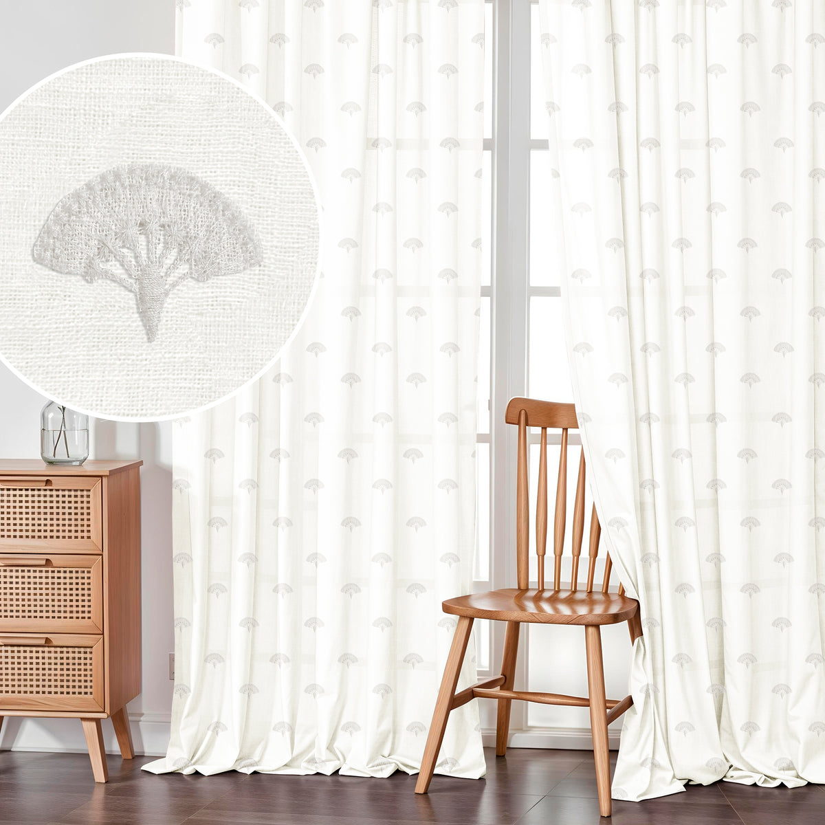 SCALLOP WHITE EMBROIDERED SHEER CURTAIN