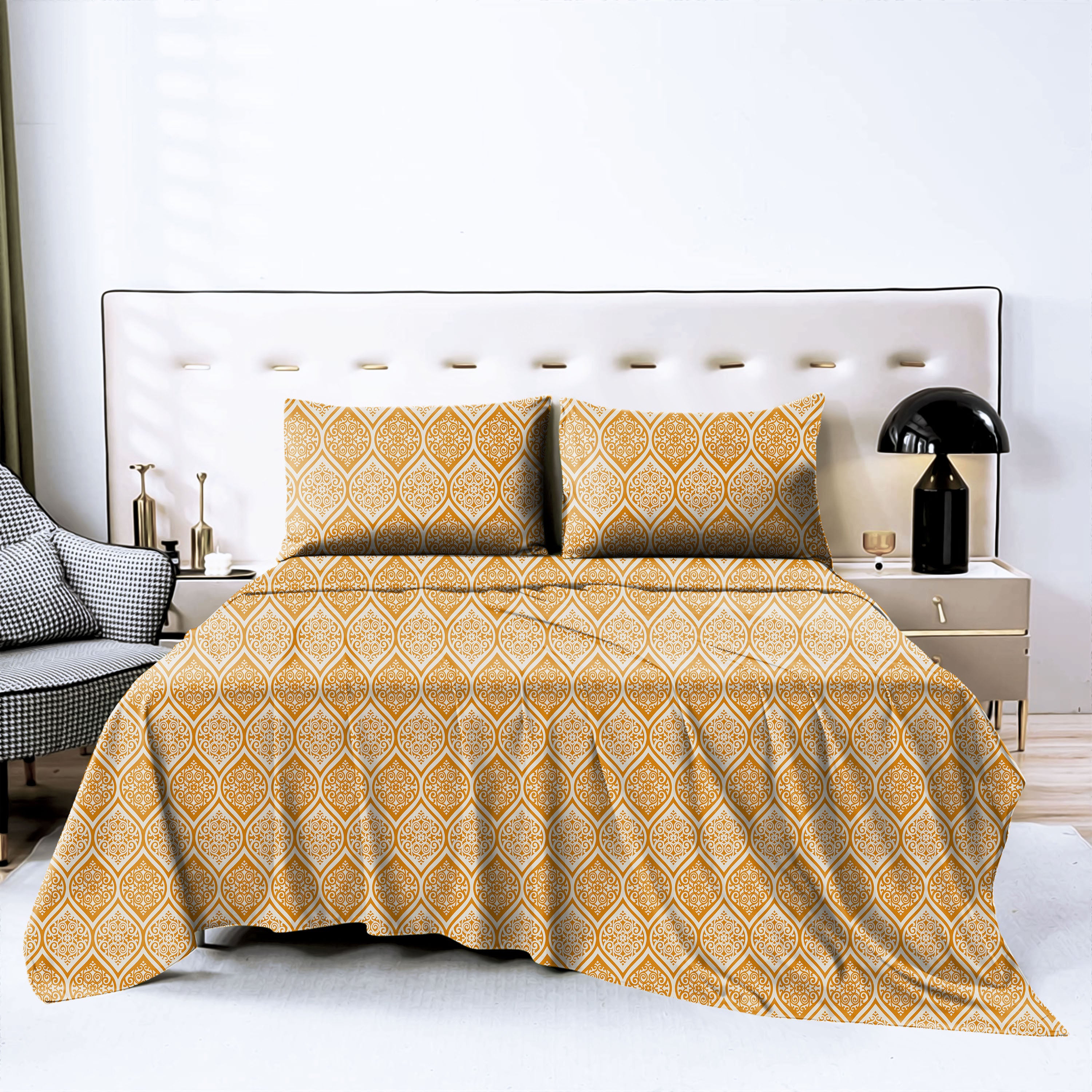 Manhattan Dirty Orange Bedcover for Double Bed with 2 Pillow Covers King Size (104" X 90")