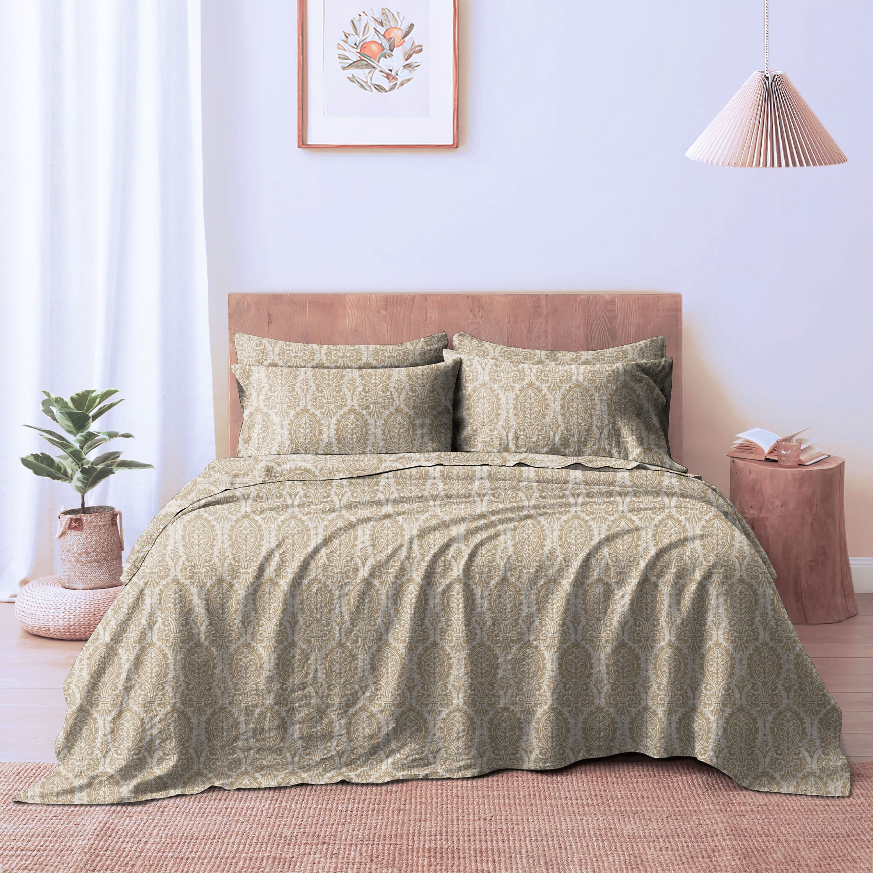 Manchester Donkey Brown Bedcover for Double Bed with 2 Pillow Covers King Size (104" X 90")