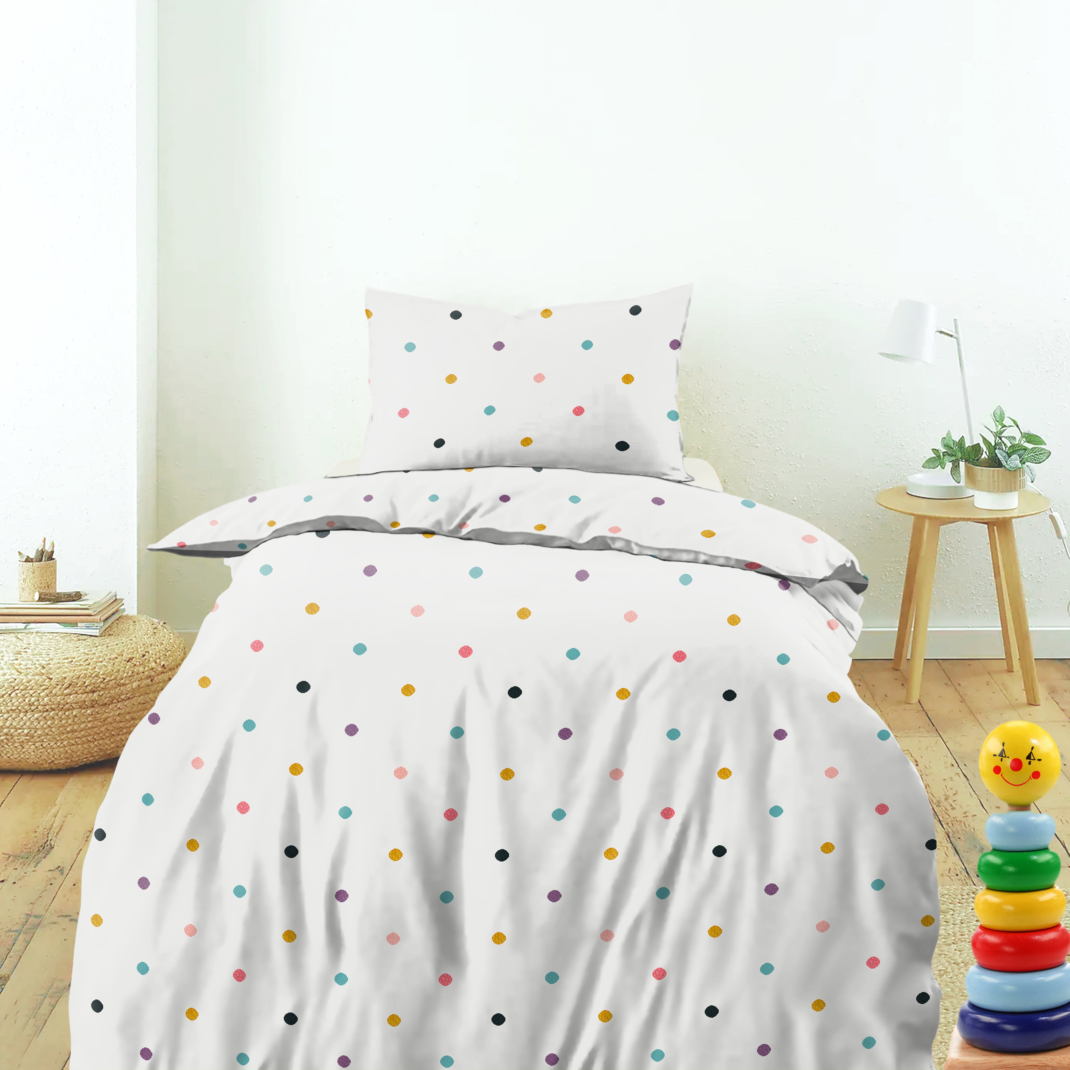 CASABLEU MICROFIBER DOT WHITE BEDCOVER FOR DOUBLE BED WITH PILLOW COVERS KING SIZE (60" X 90")