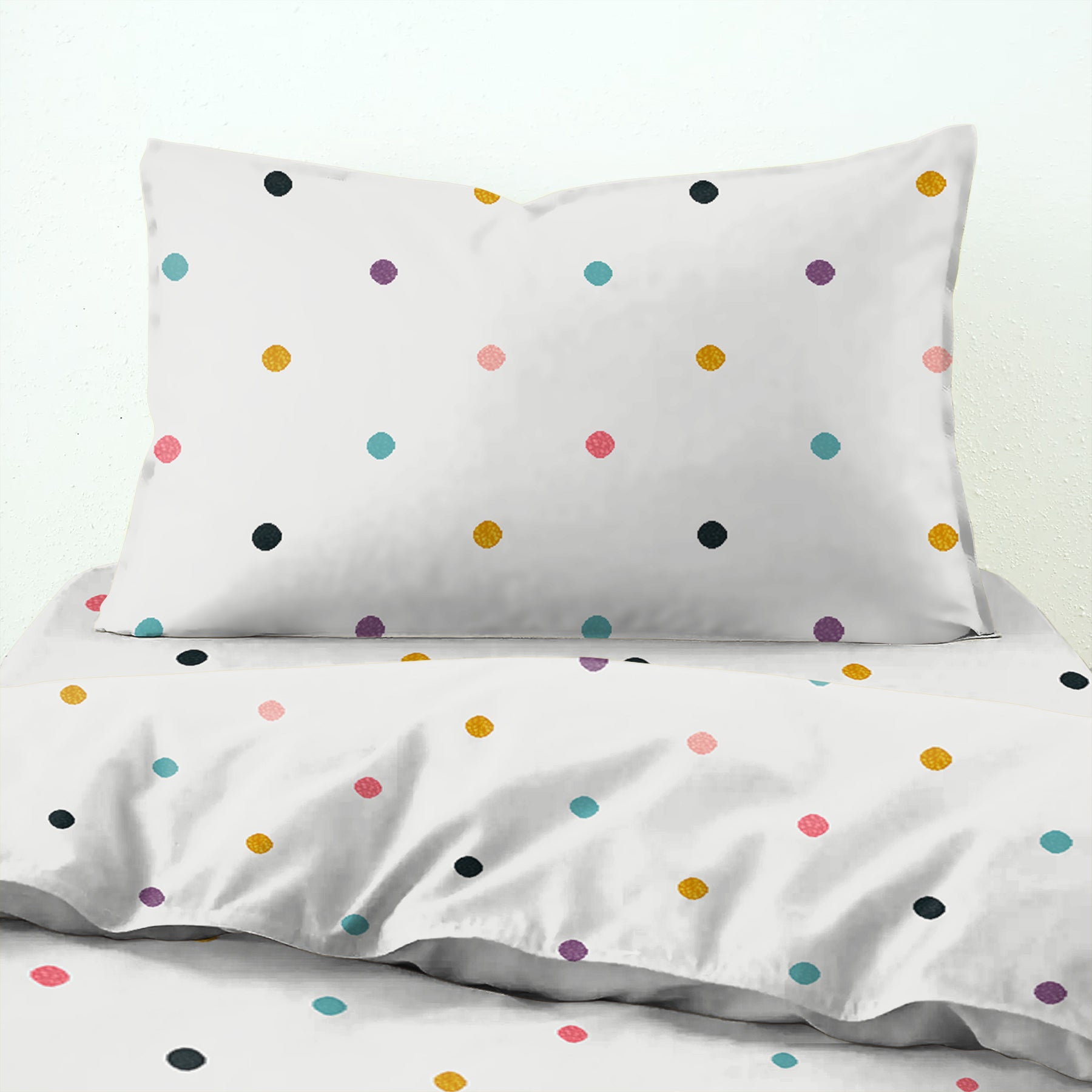CASABLEU MICROFIBER DOT WHITE BEDCOVER FOR DOUBLE BED WITH PILLOW COVERS KING SIZE (60" X 90")