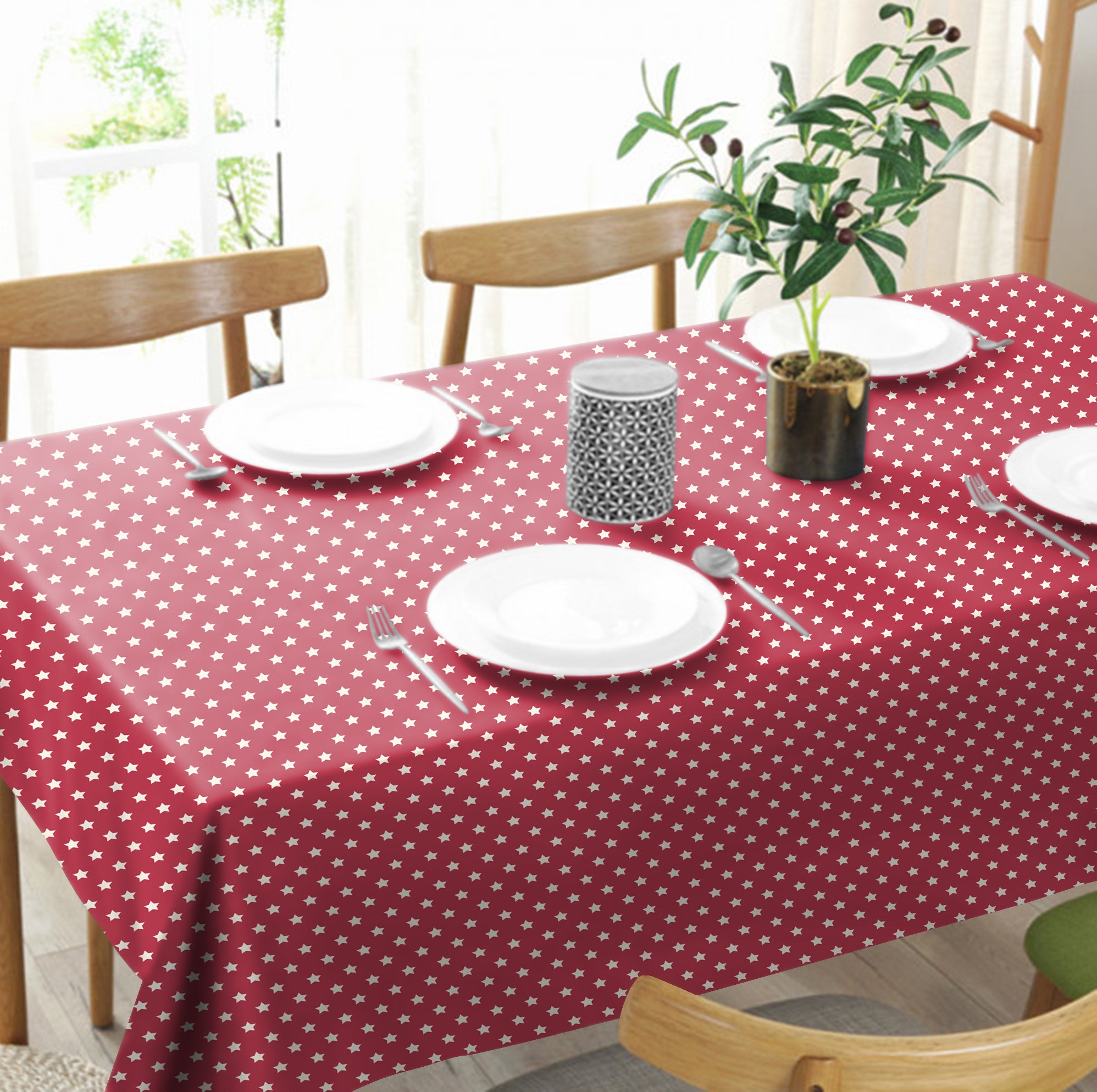 SPRING GALLERY STAR Dusty Red 6 Seater Table Cloth