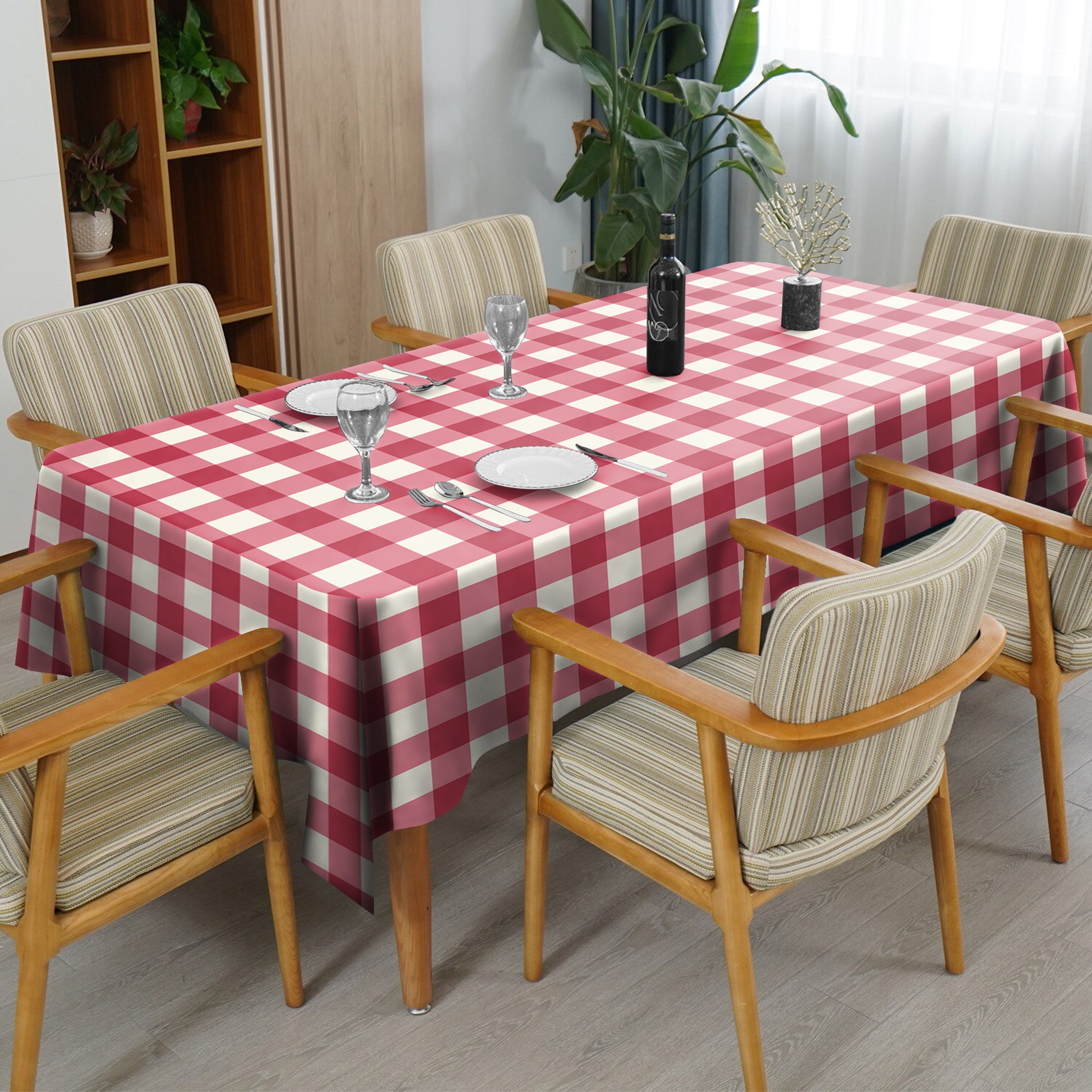 SPRING GALLERY BIG CHECK Dusty Red 6 Seater Table Cloth
