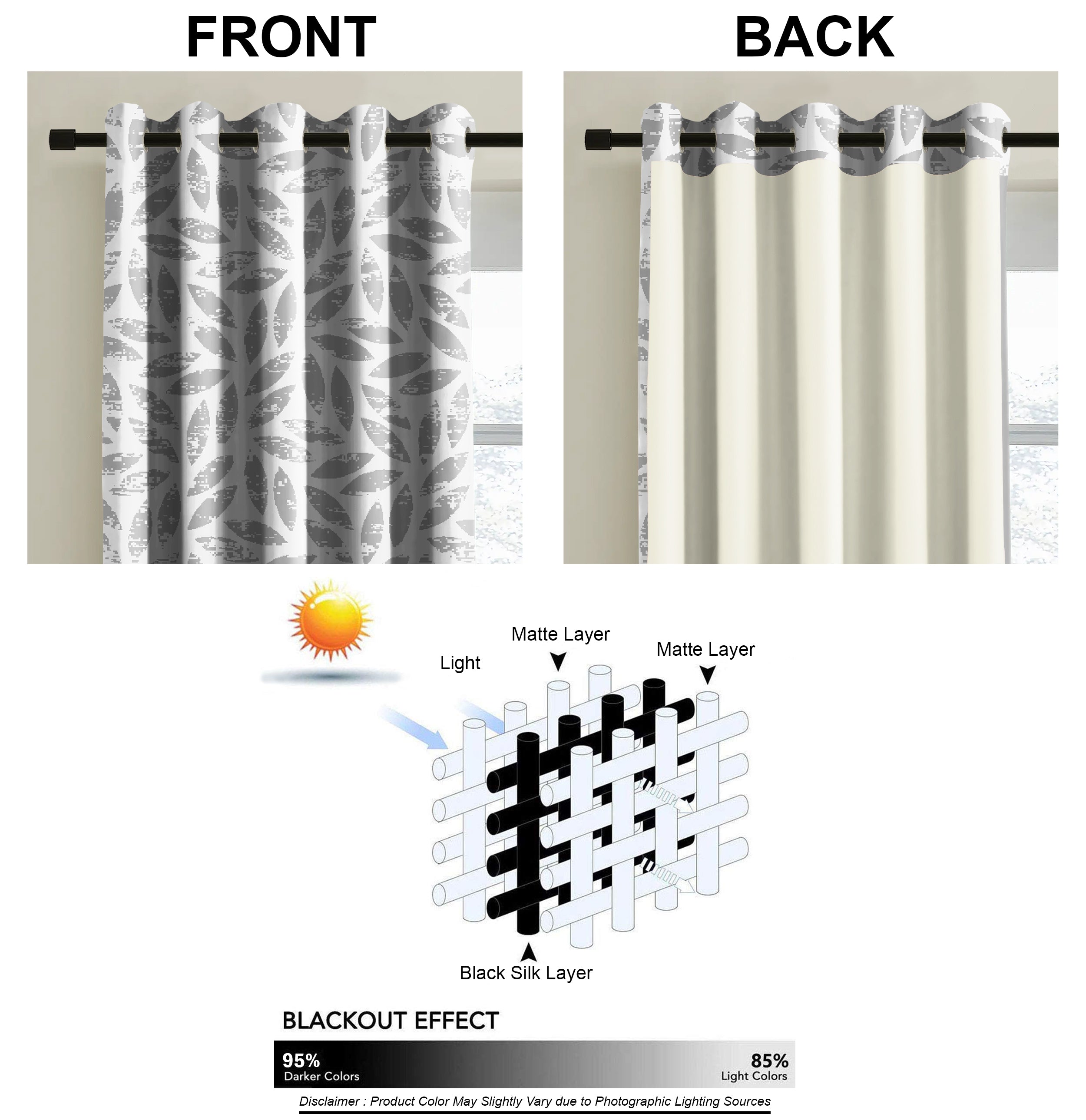 LAMPASSO GREY PRINTED BLACKOUT CURTAIN