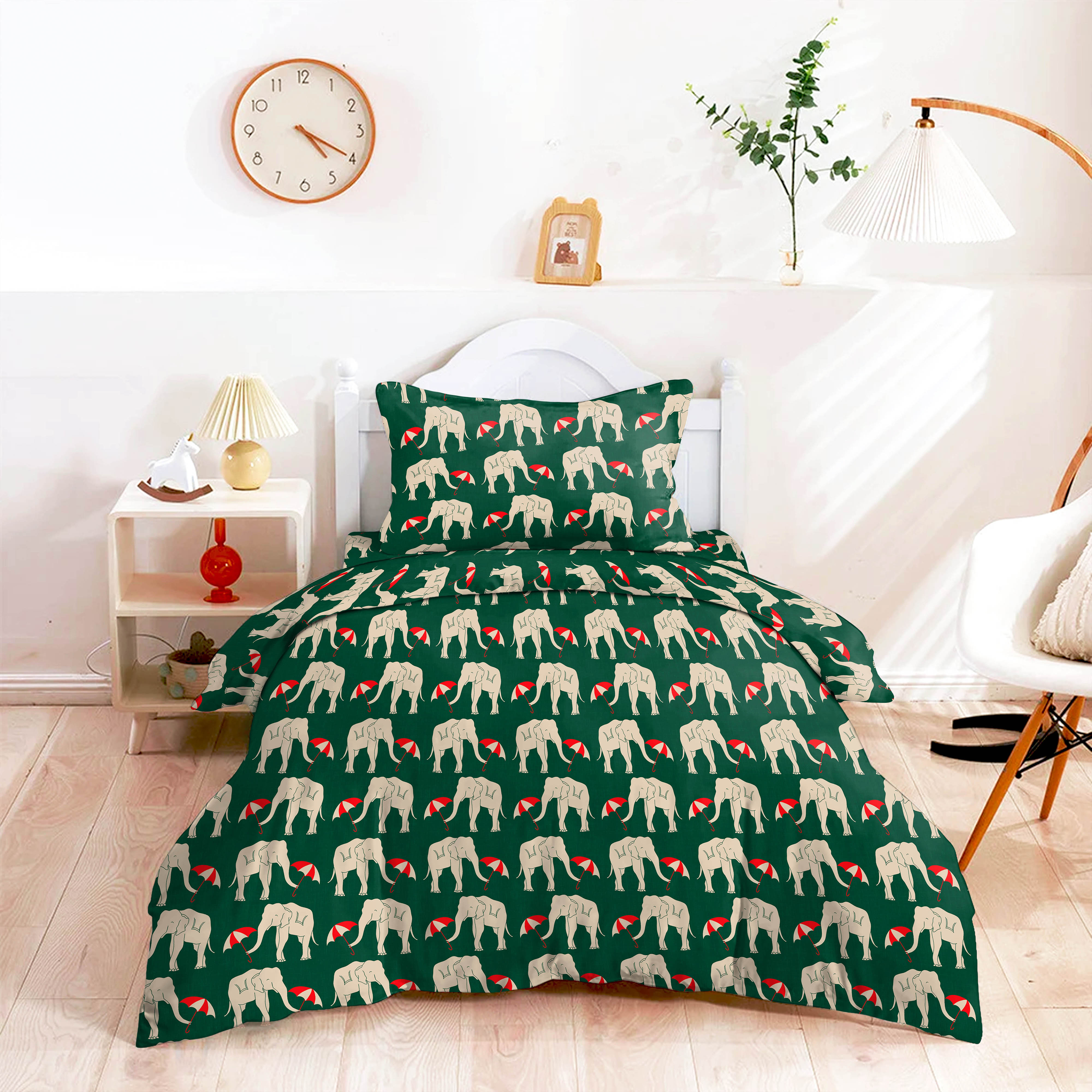 ELEPHANT EVERGREEN BEDCOVER FOR SINGLE BED WITH 2 PILLOW COVERS KING SIZE (60" X 90")