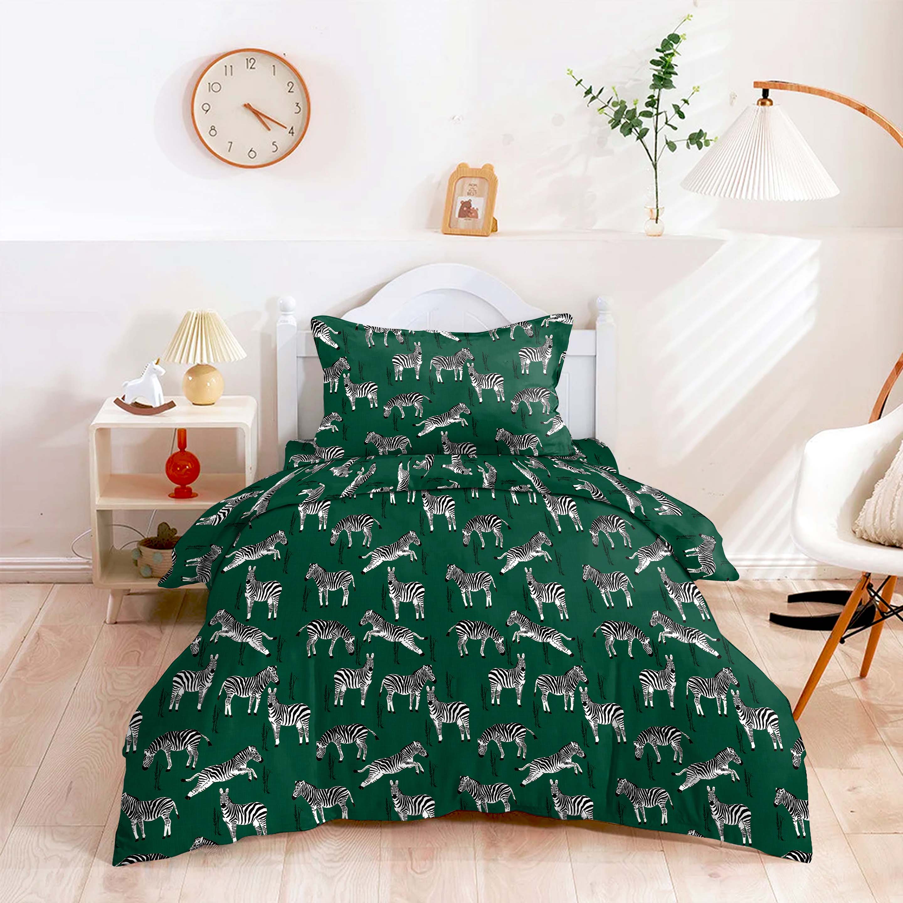 Zebra Evergreen Bedcover for Single Bed with  Pillow Covers King Size (60" X 90")