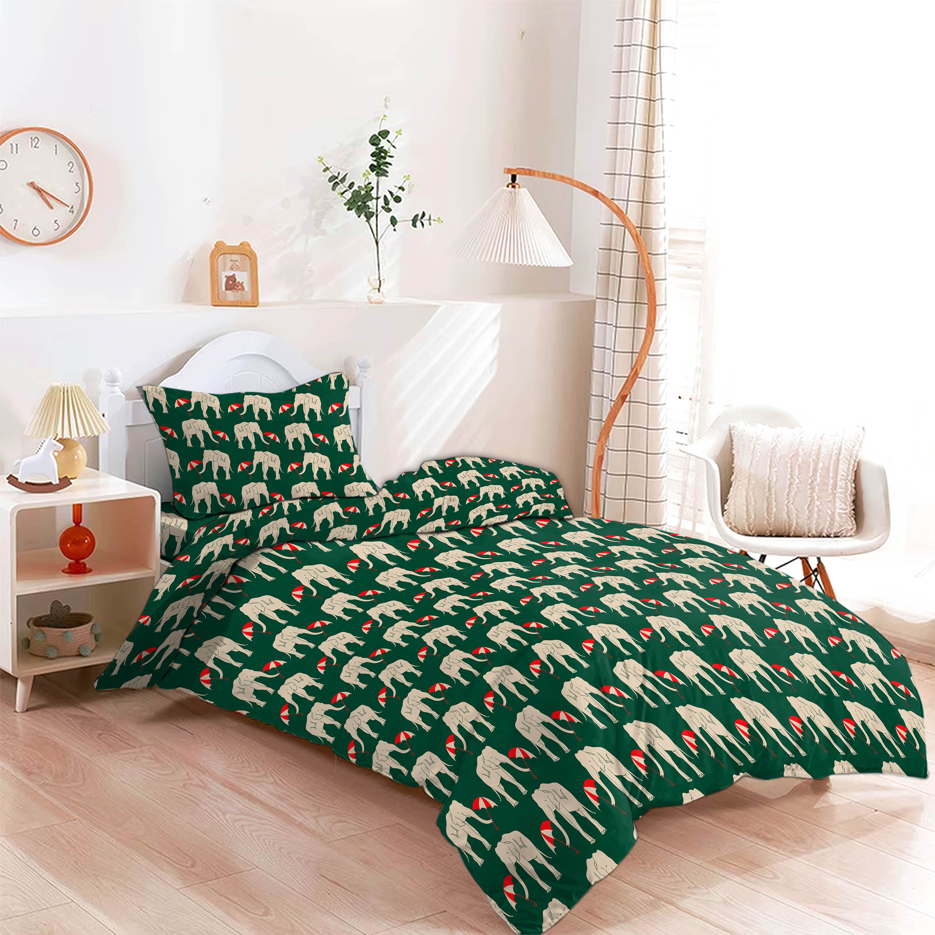 ELEPHANT EVERGREEN BEDCOVER FOR SINGLE BED WITH 2 PILLOW COVERS KING SIZE (60" X 90")