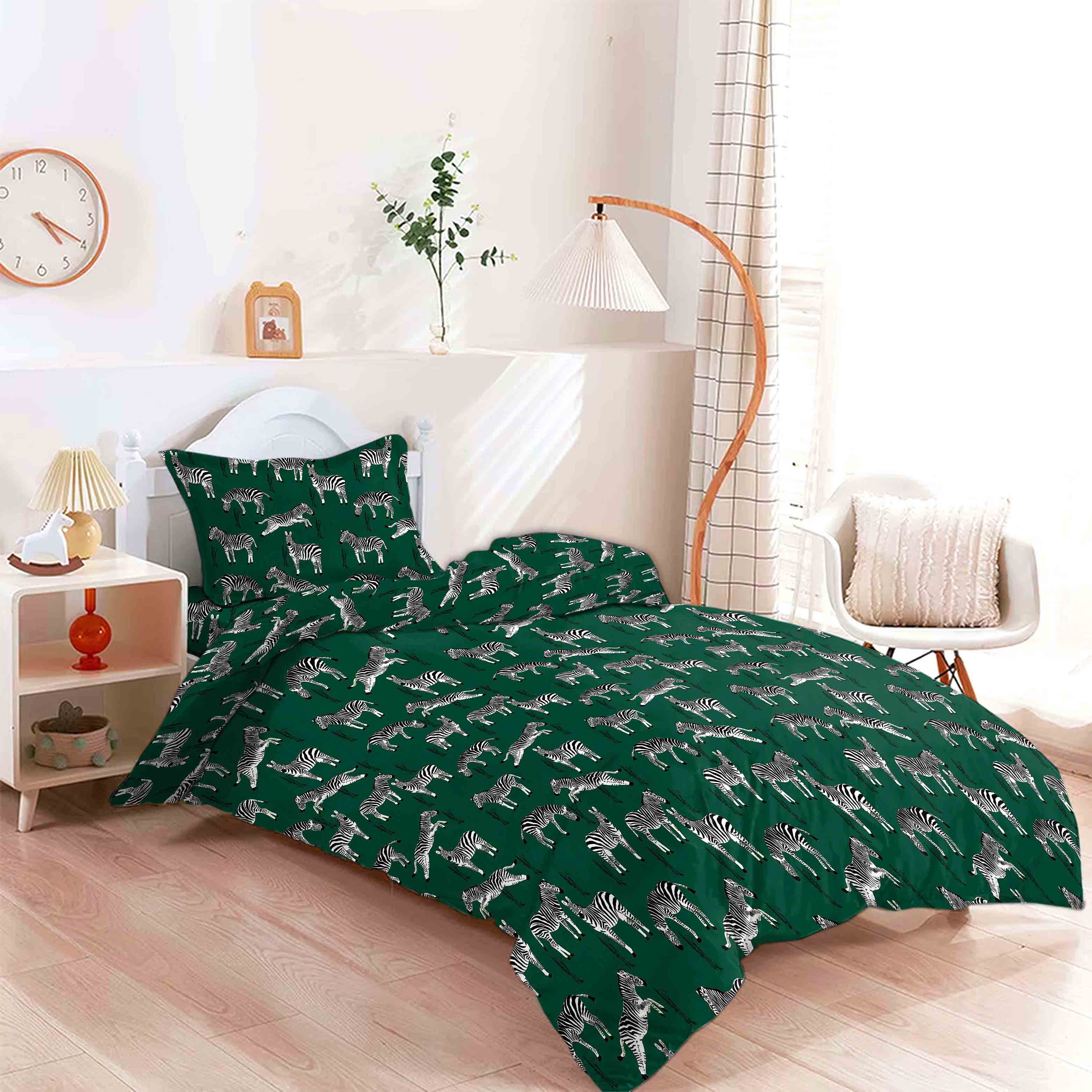 Zebra Evergreen Bedcover for Single Bed with  Pillow Covers King Size (60" X 90")