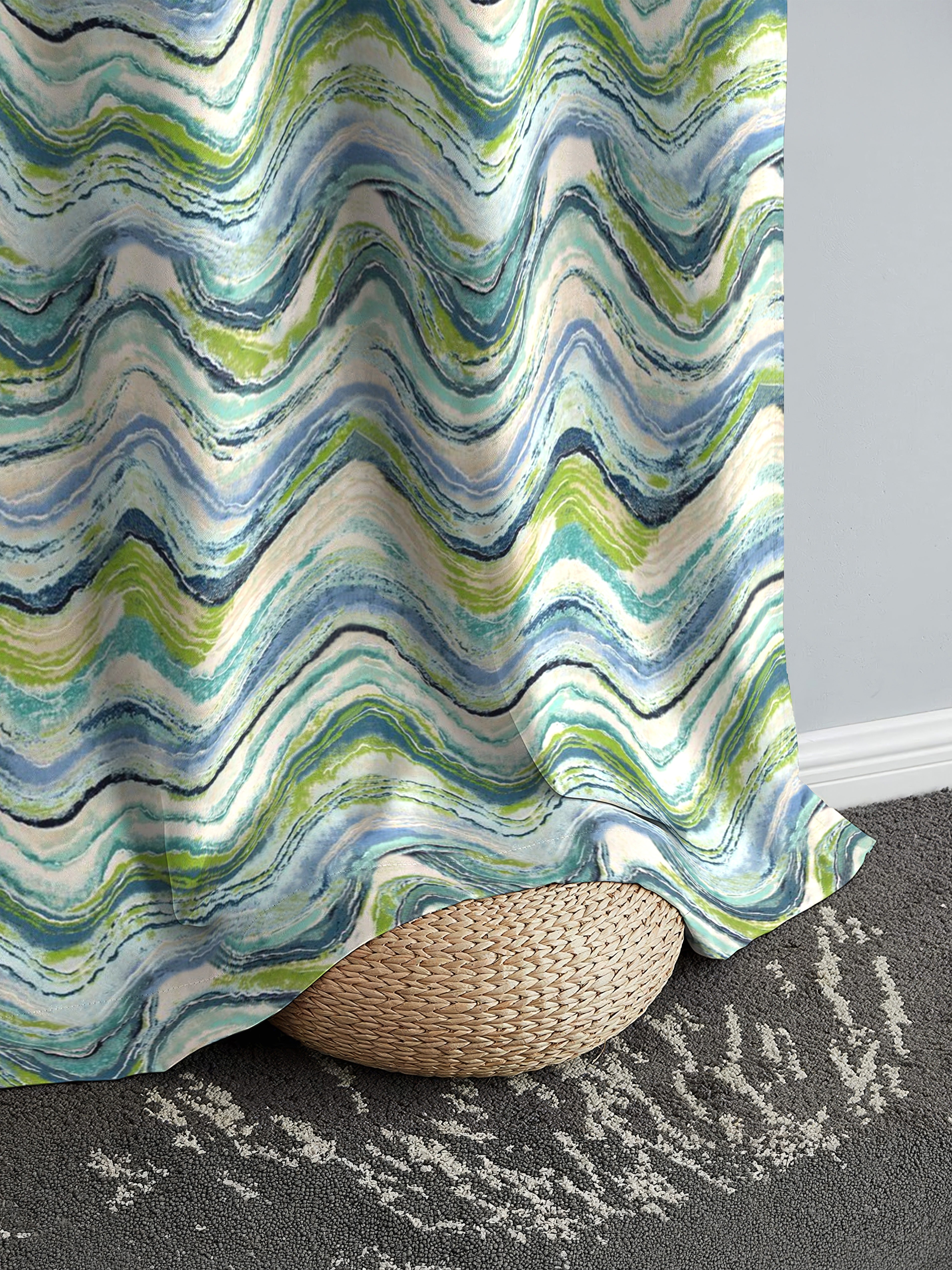 DEXTER MATTY OLIVE GREE PRINTED ROOM DARKENER CURTAIN