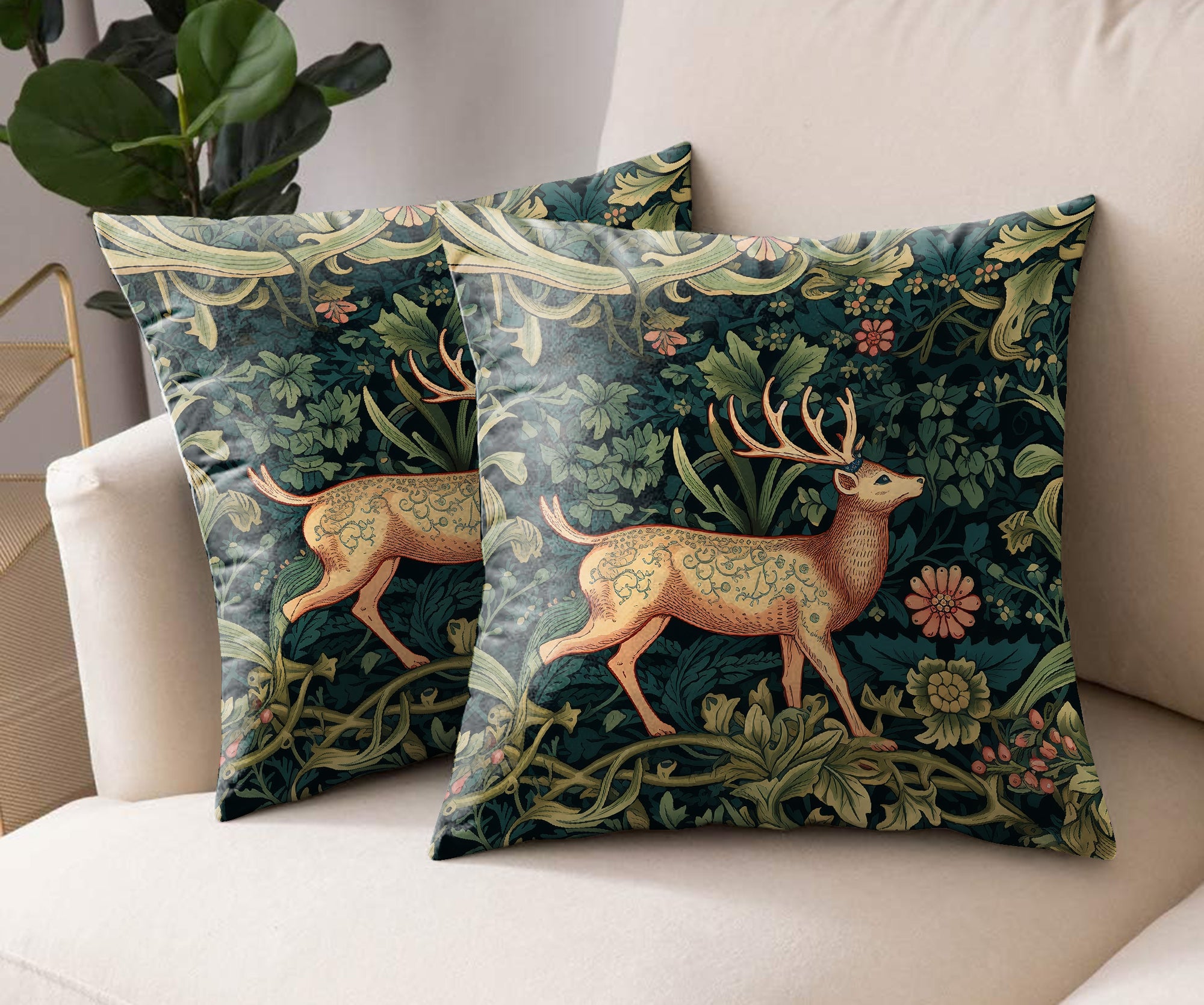 REINDEER GREEN (16X16 INCH) DIGITAL PRINTED CUSHION COVER