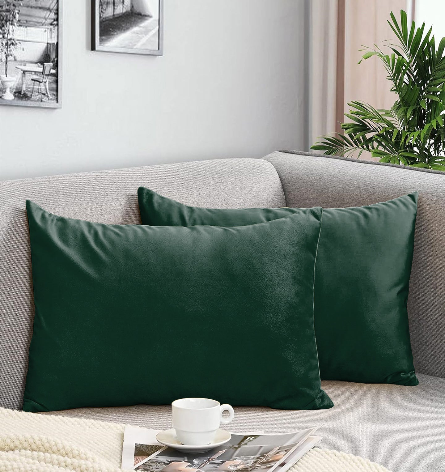 CASABLEU VELVET RECTANGULAR CUSHION COVER THROW PILLOW COVER FOR LIVING ROOM COUCH SINGLE SOFA, COLOURFUL MODERN 12 X 18 INCHES / 30 X 45 CM (COLOUR - GREEN) (Pack of 2)