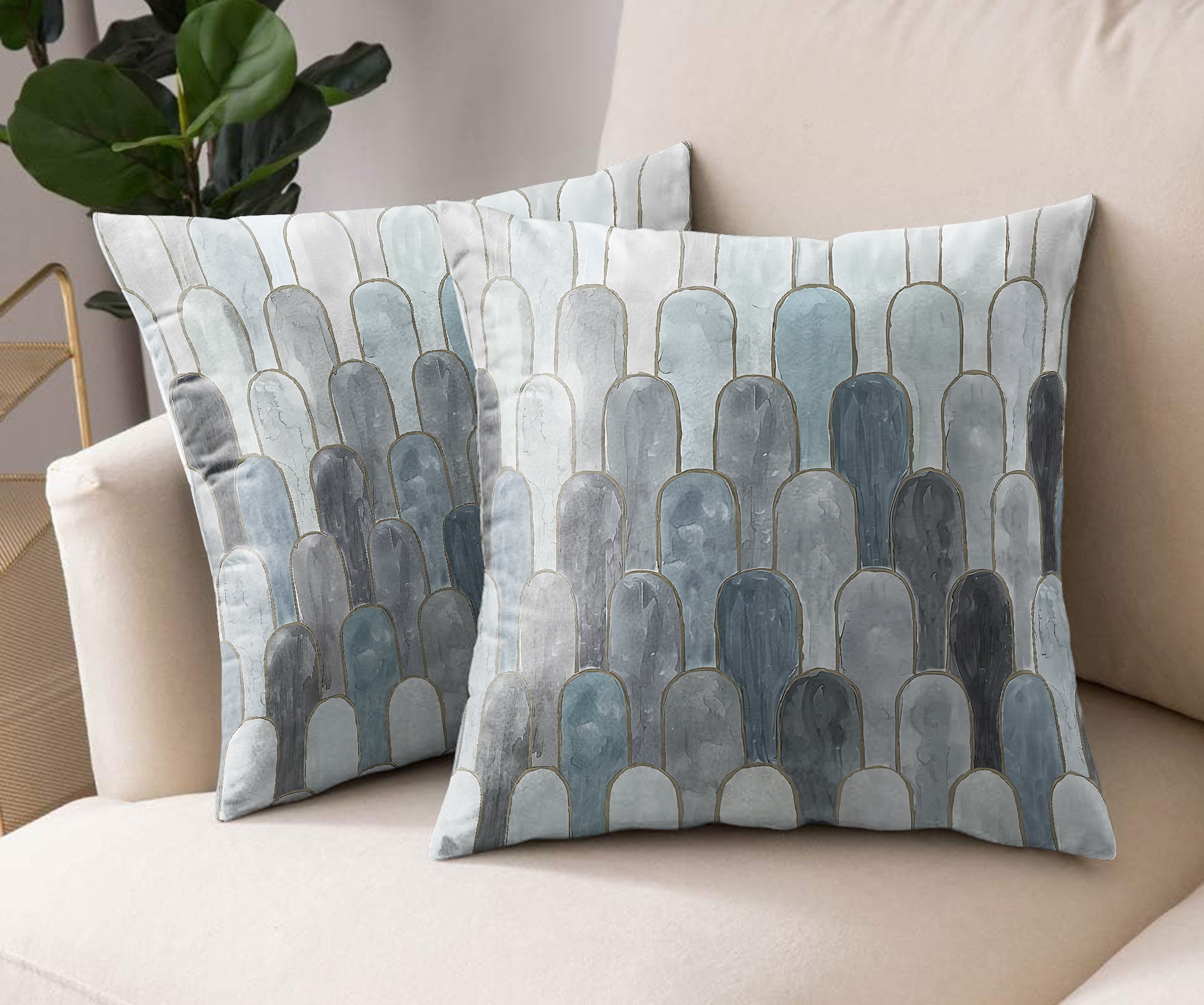 NICOBAR GREY DIGITAL PRINTED CUSHION COVER (Pack of 2)