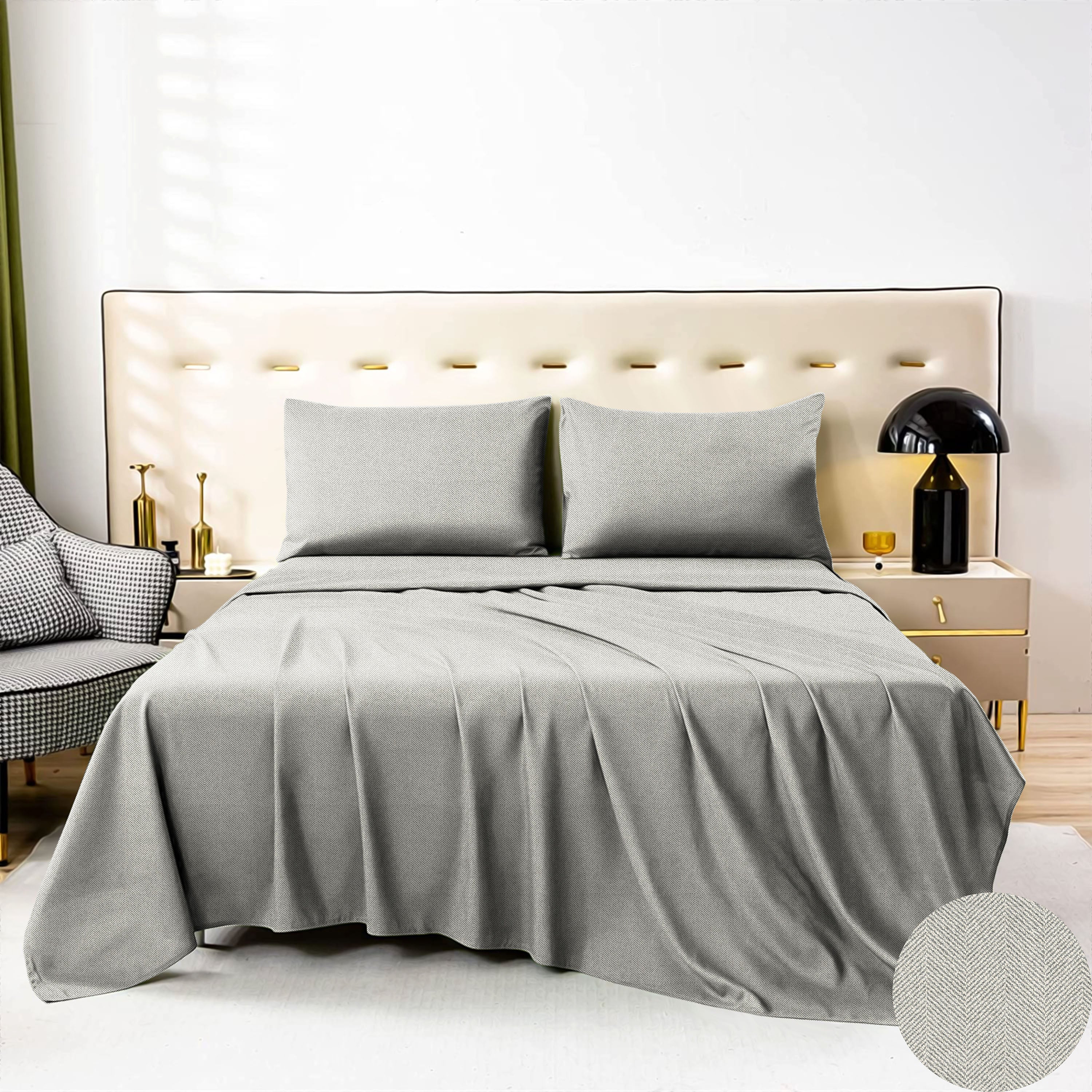 Herringbone Grey Bedcover for Double Bed with 2 PillowCovers King Size (104" X 90")