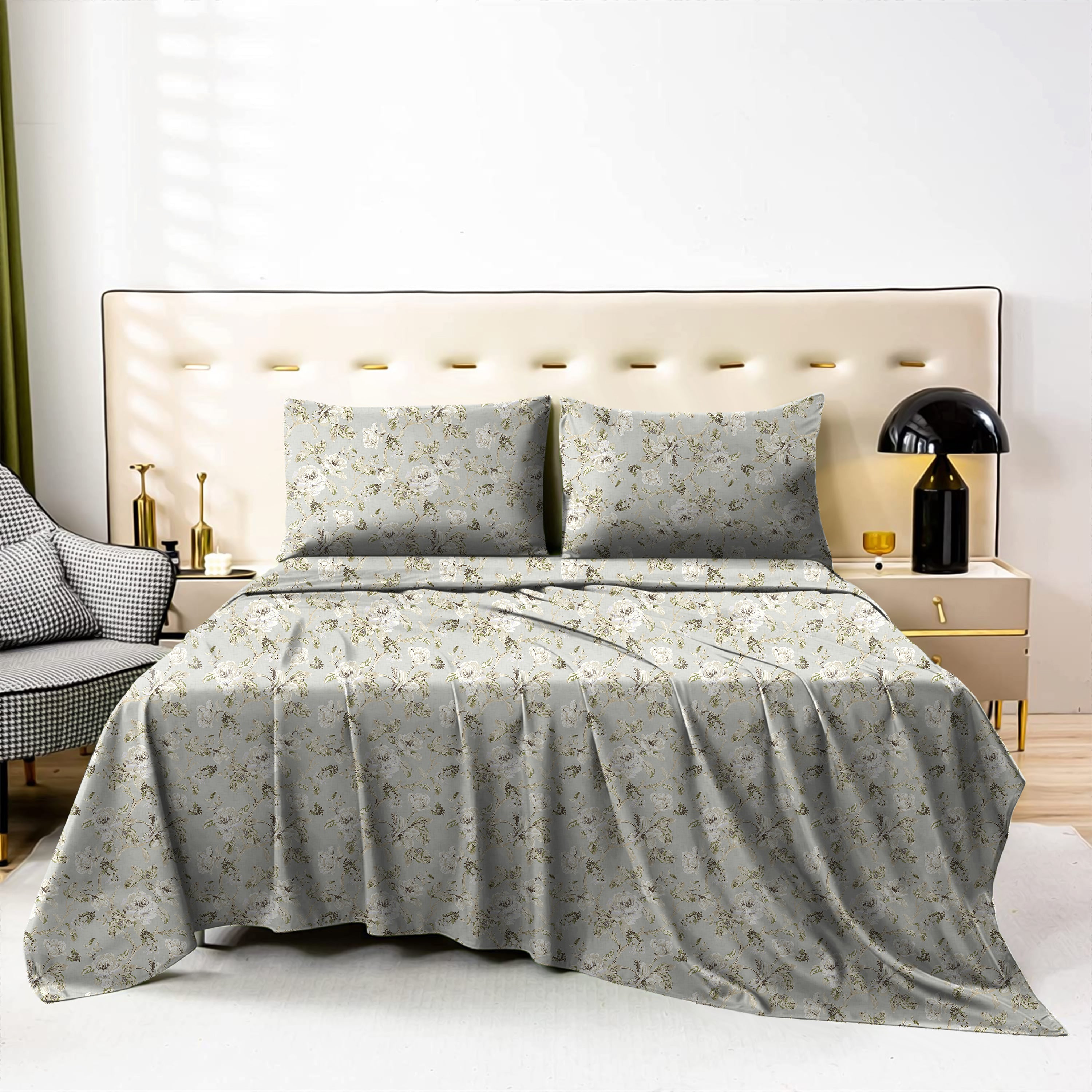 Jordan Grey Bedcover for Double Bed with 2 Pillow Covers King Size (104" X 90")