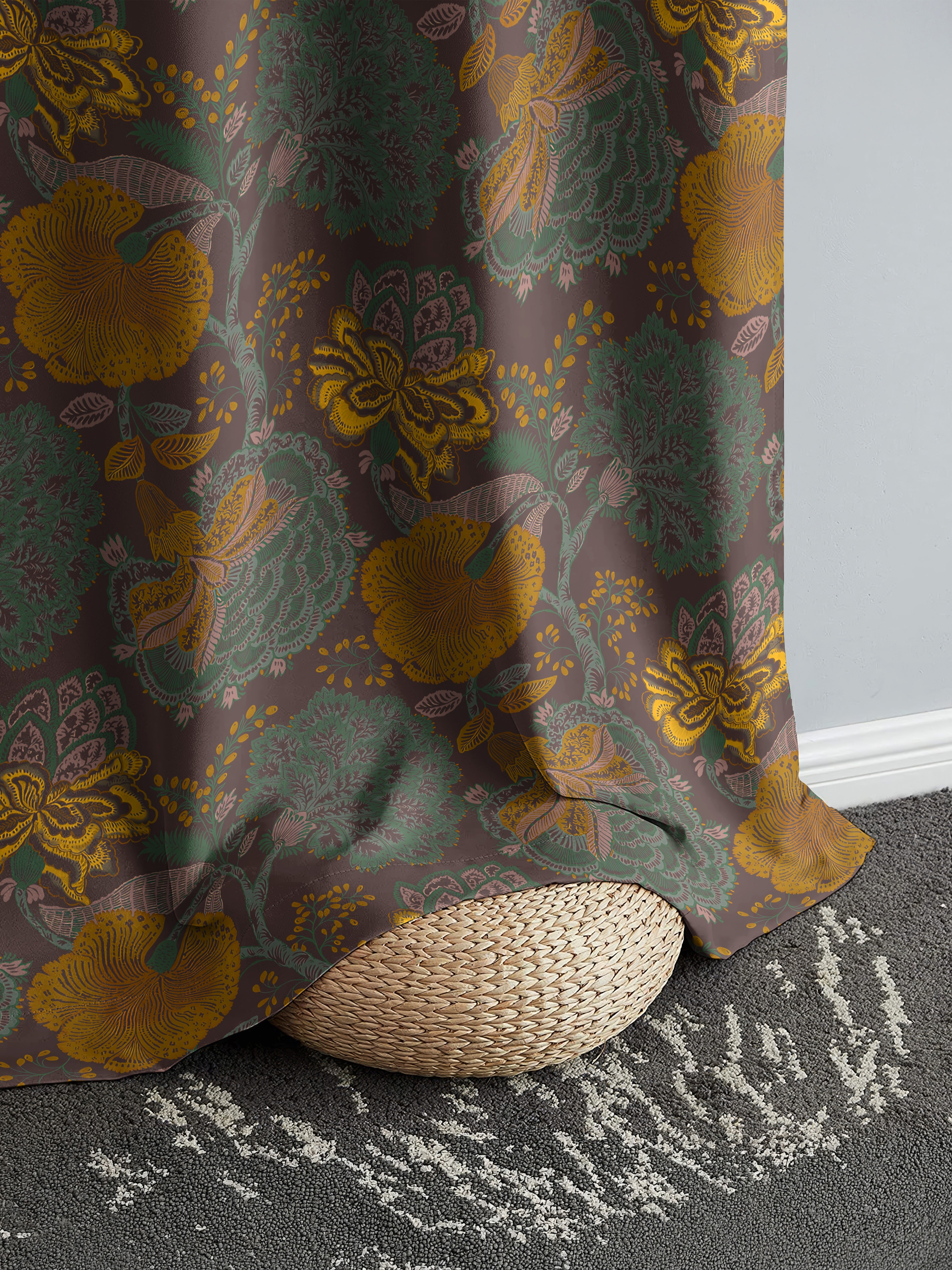 HELMSHORE MATTY YELLOW PRINTED ROOM DARKENER CURTAIN