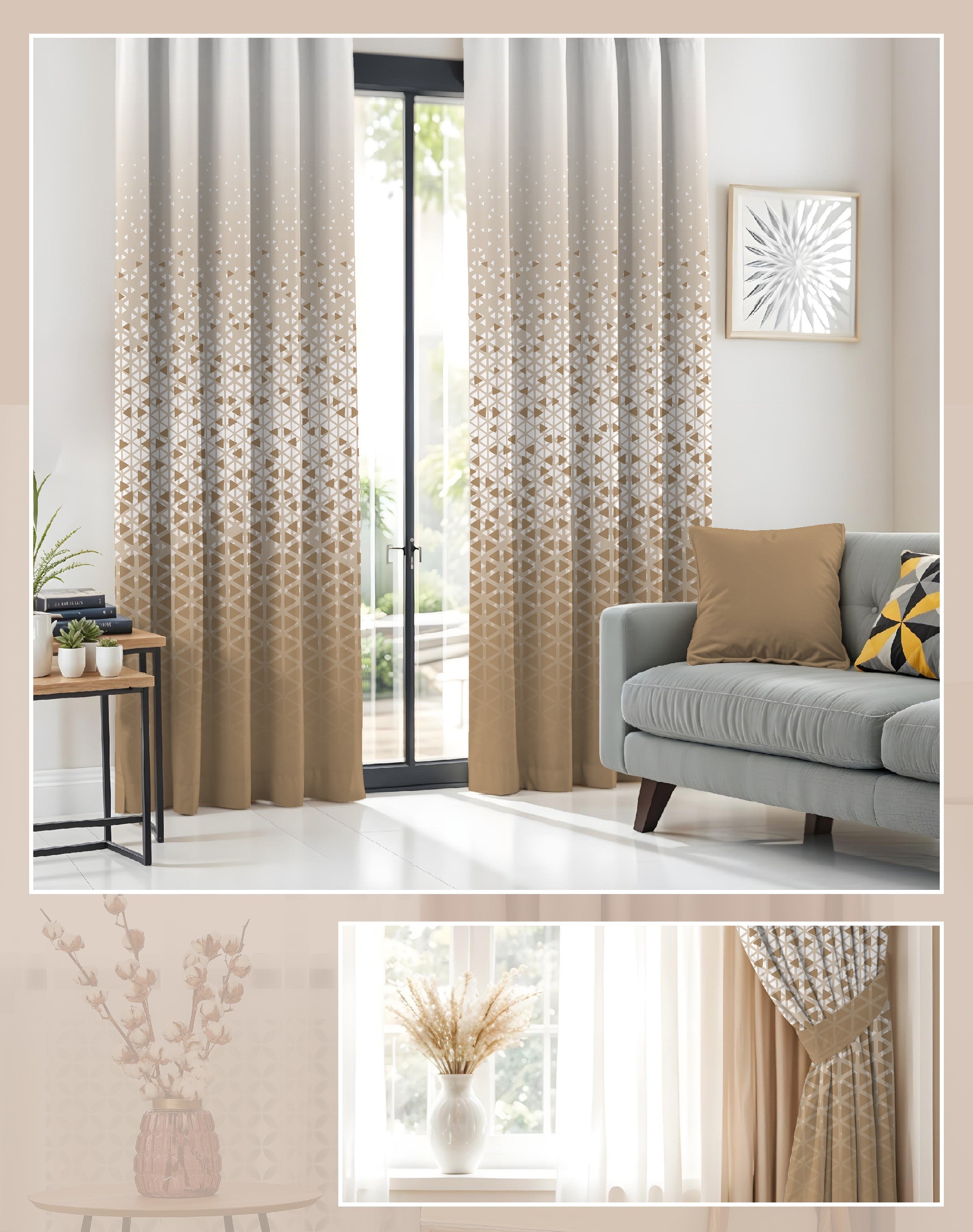 NEXUS GOLDEN TAN PRINTED ROOM DARKENING CURTAIN
