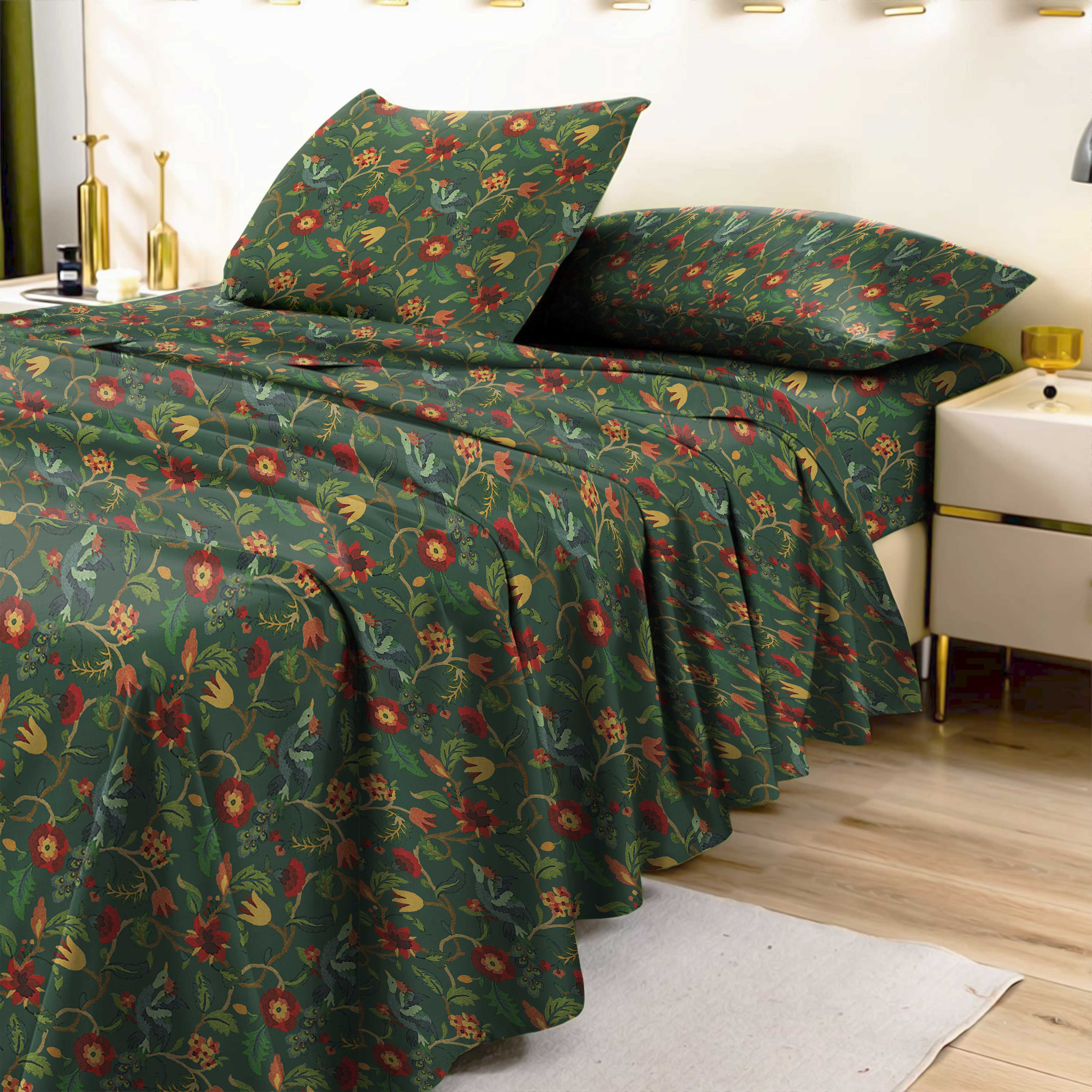 Cabal Green Bedsheet for Double Bed with 2 PillowCovers King Size (104" X 90")