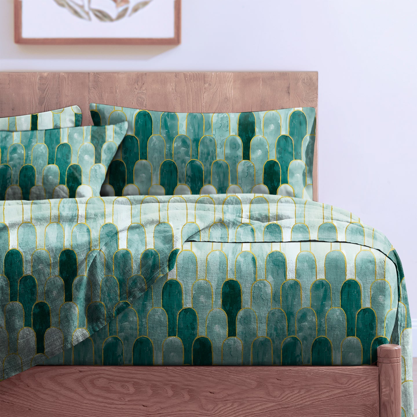 NICOBAR GREEN BEDCOVER FOR DOUBLE BED WITH 2 PILLOWCOVERS KING SIZE (104" X 90")