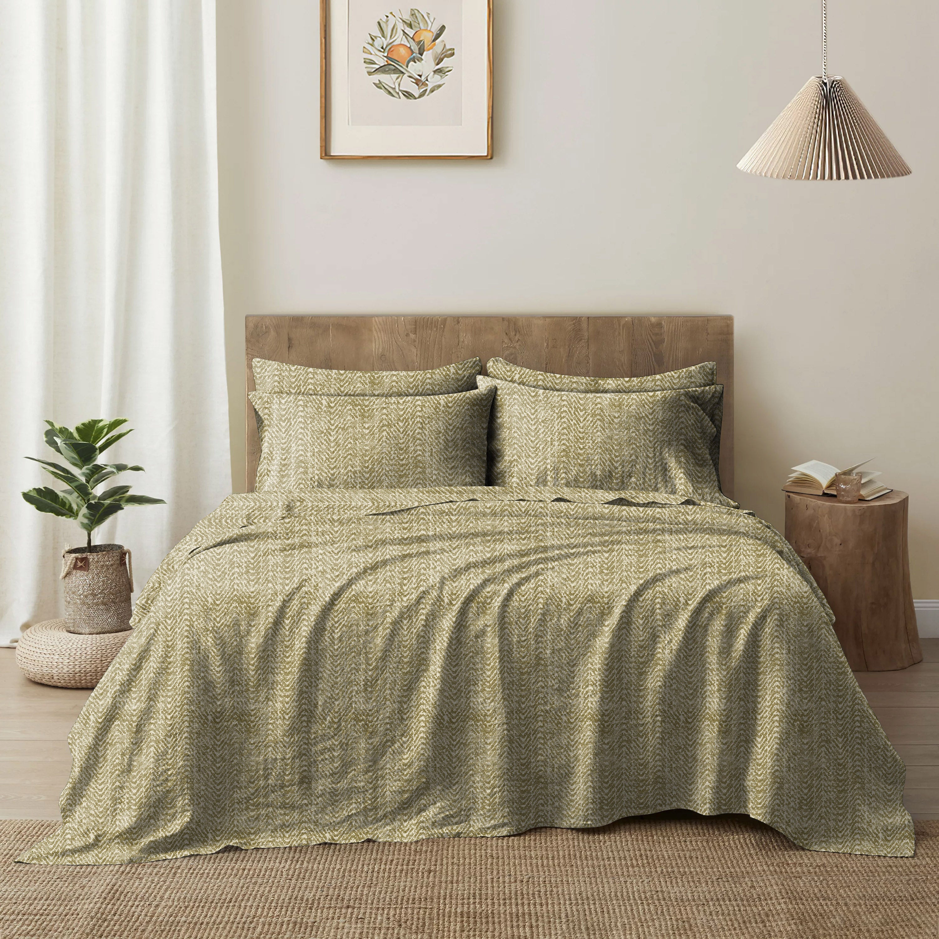 Casableu Microfiber Turin Green Bedcover for Double Bed with 2 Pillow Covers King Size (104" X 90")