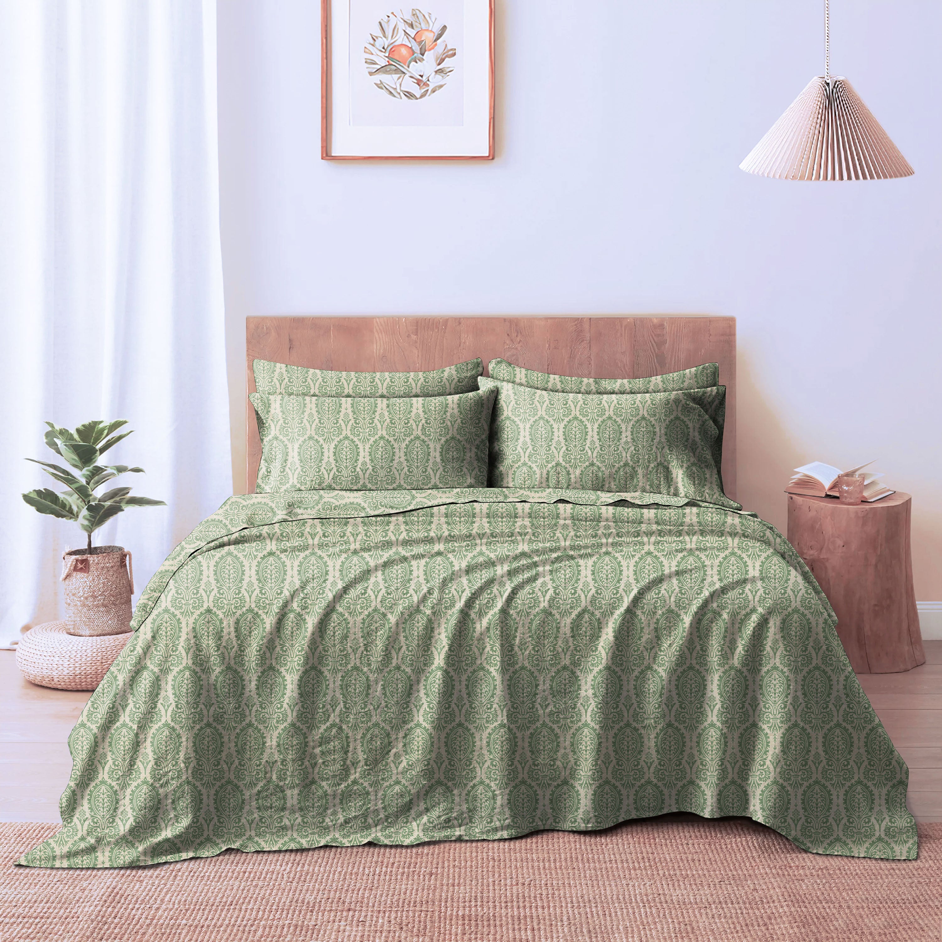 Manchester Greeny Grey Bedcover for Double Bed with 2 Pillow Covers King Size (104" X 90")