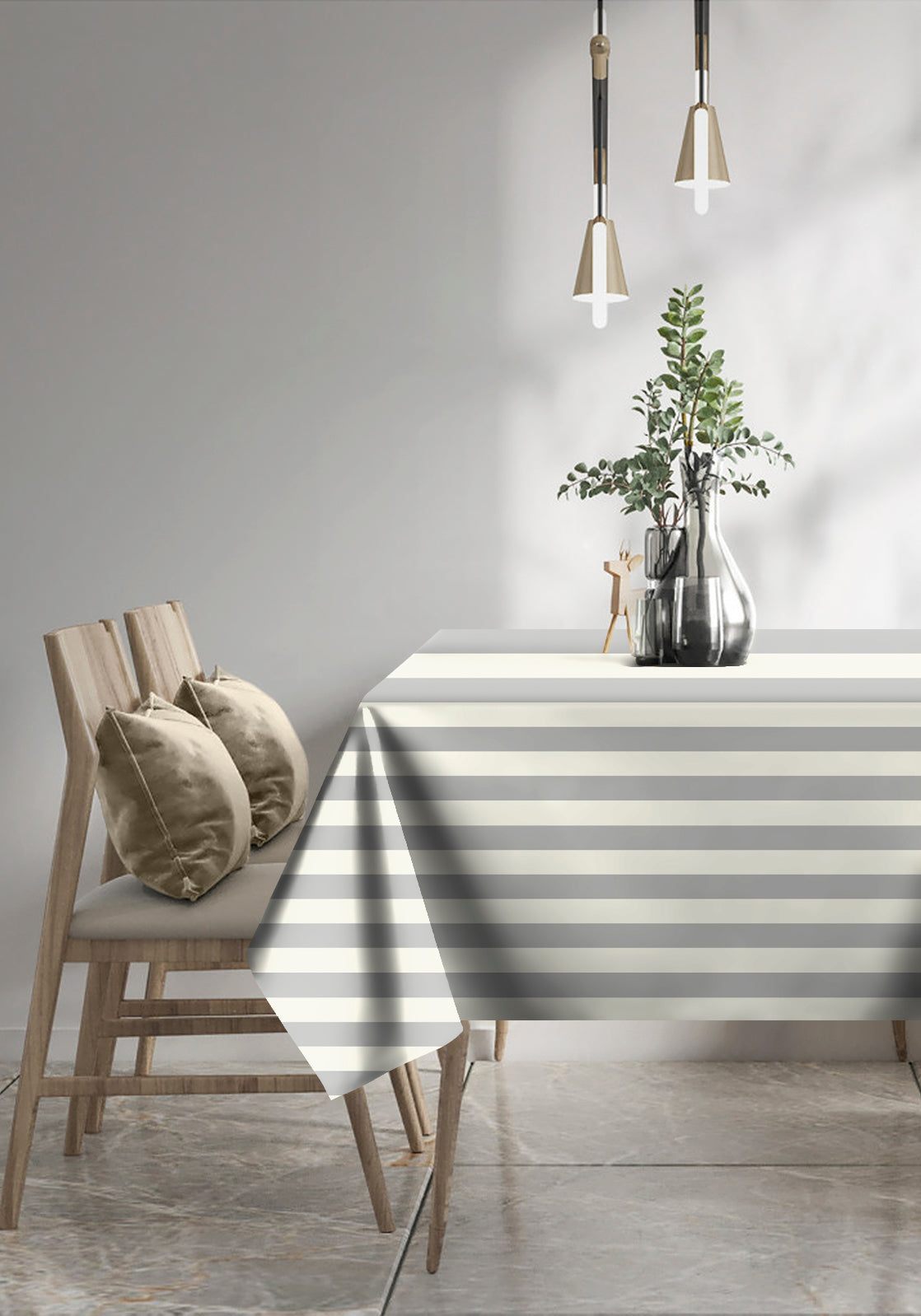 SPRING GALLERY BIG STRIPE Grey 6 Seater Table Cloth
