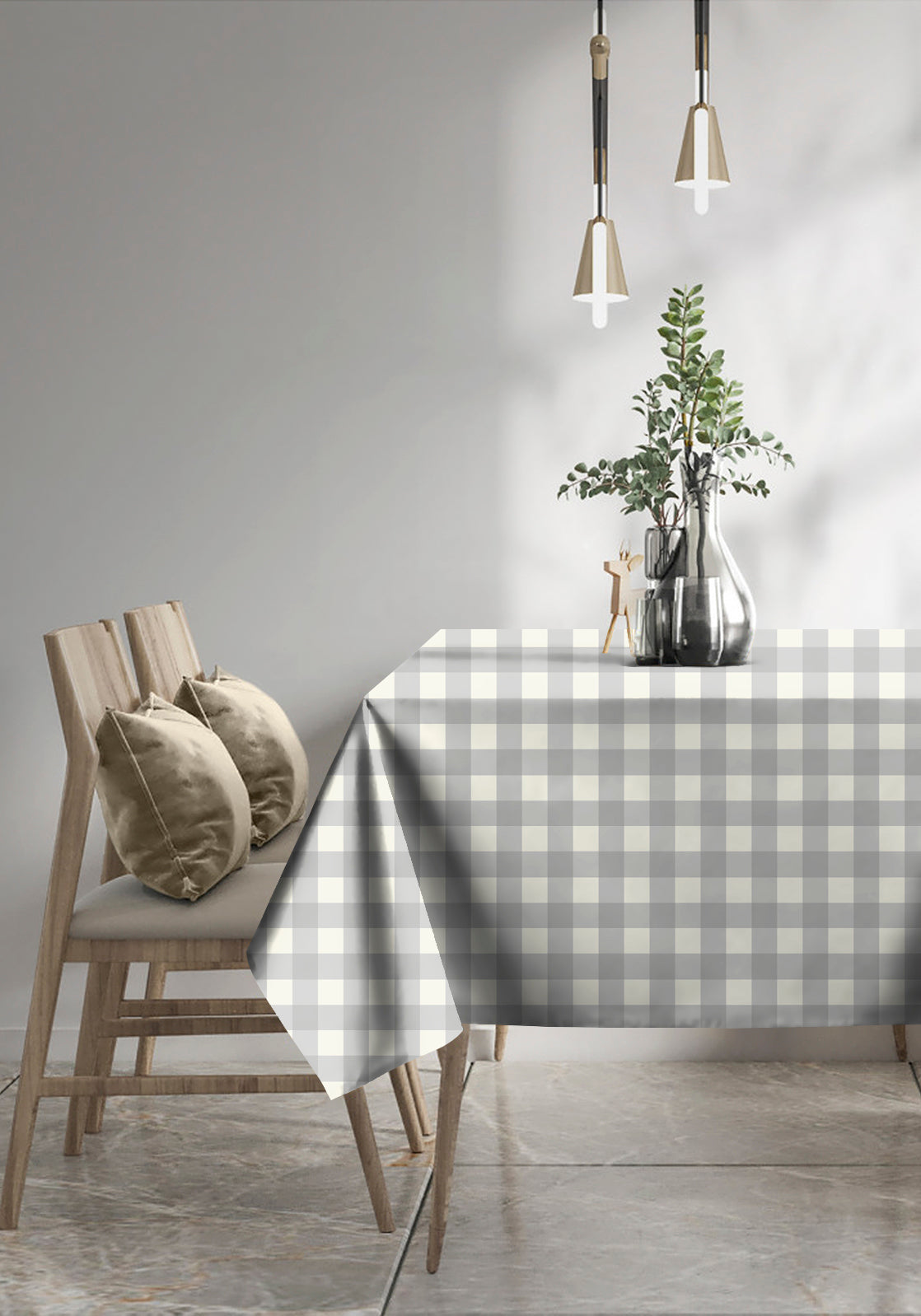 SPRING GALLERY BIG CHECK Grey 6 Seater Table Cloth