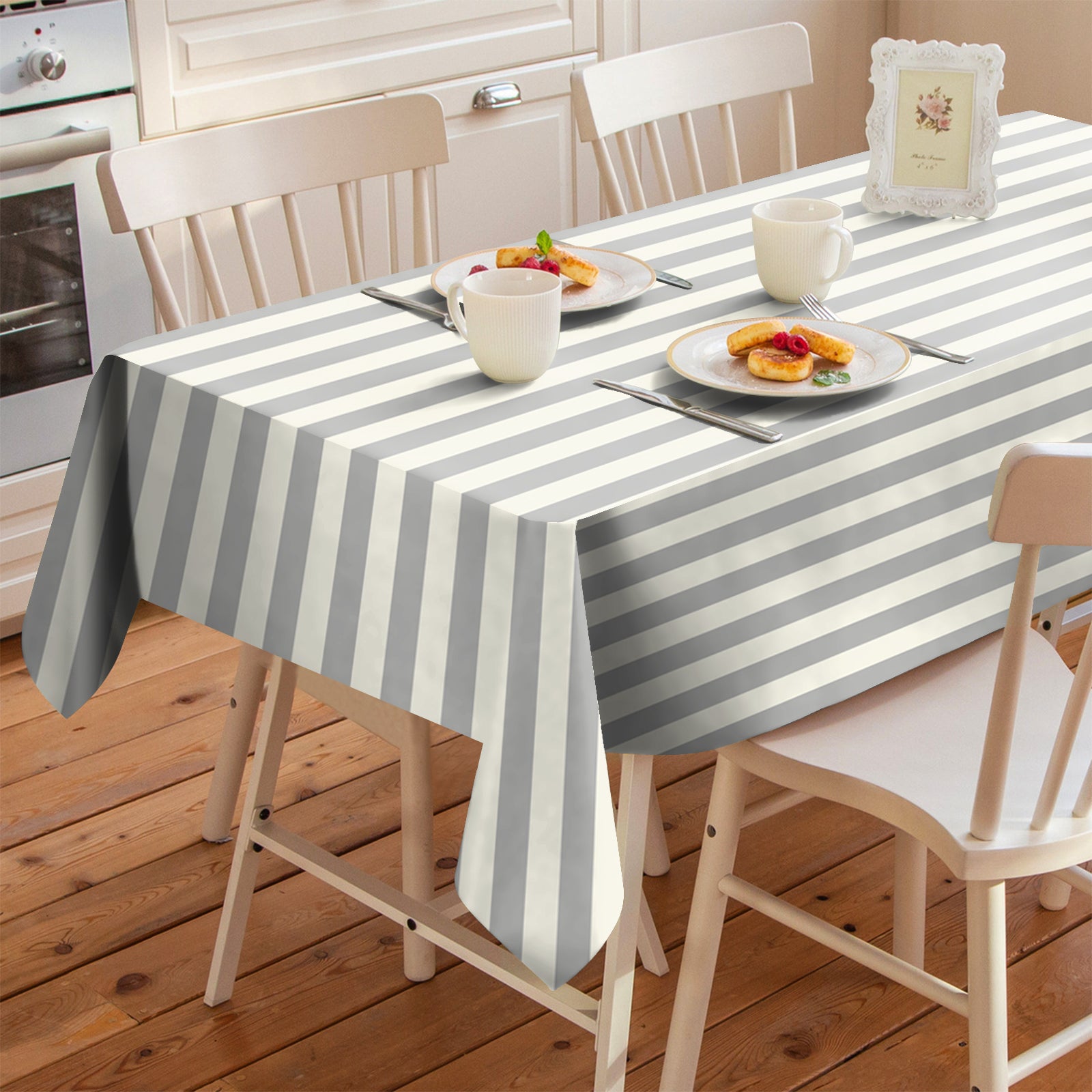SPRING GALLERY BIG STRIPE Grey 6 Seater Table Cloth