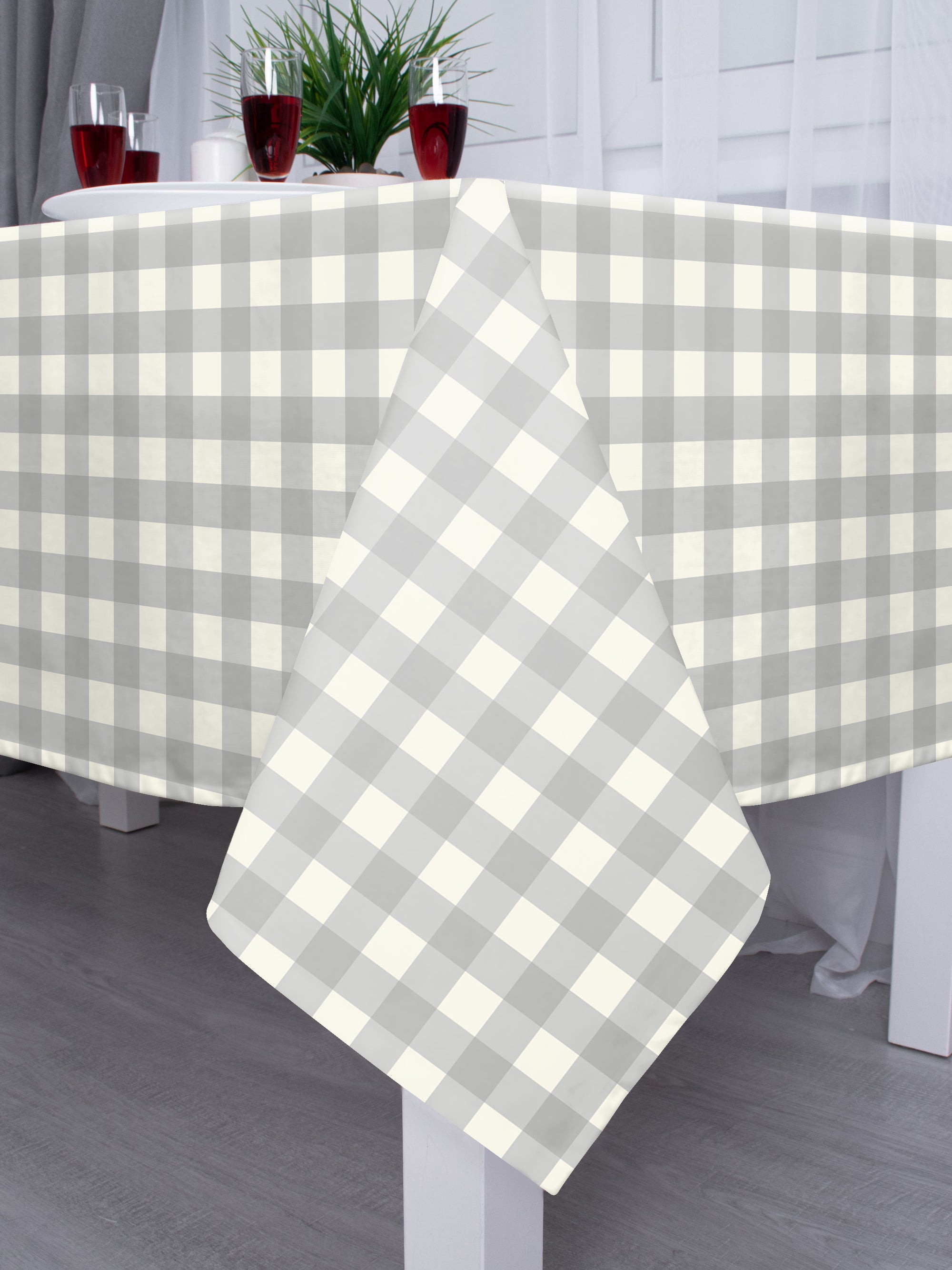 SPRING GALLERY BIG CHECK Grey 6 Seater Table Cloth