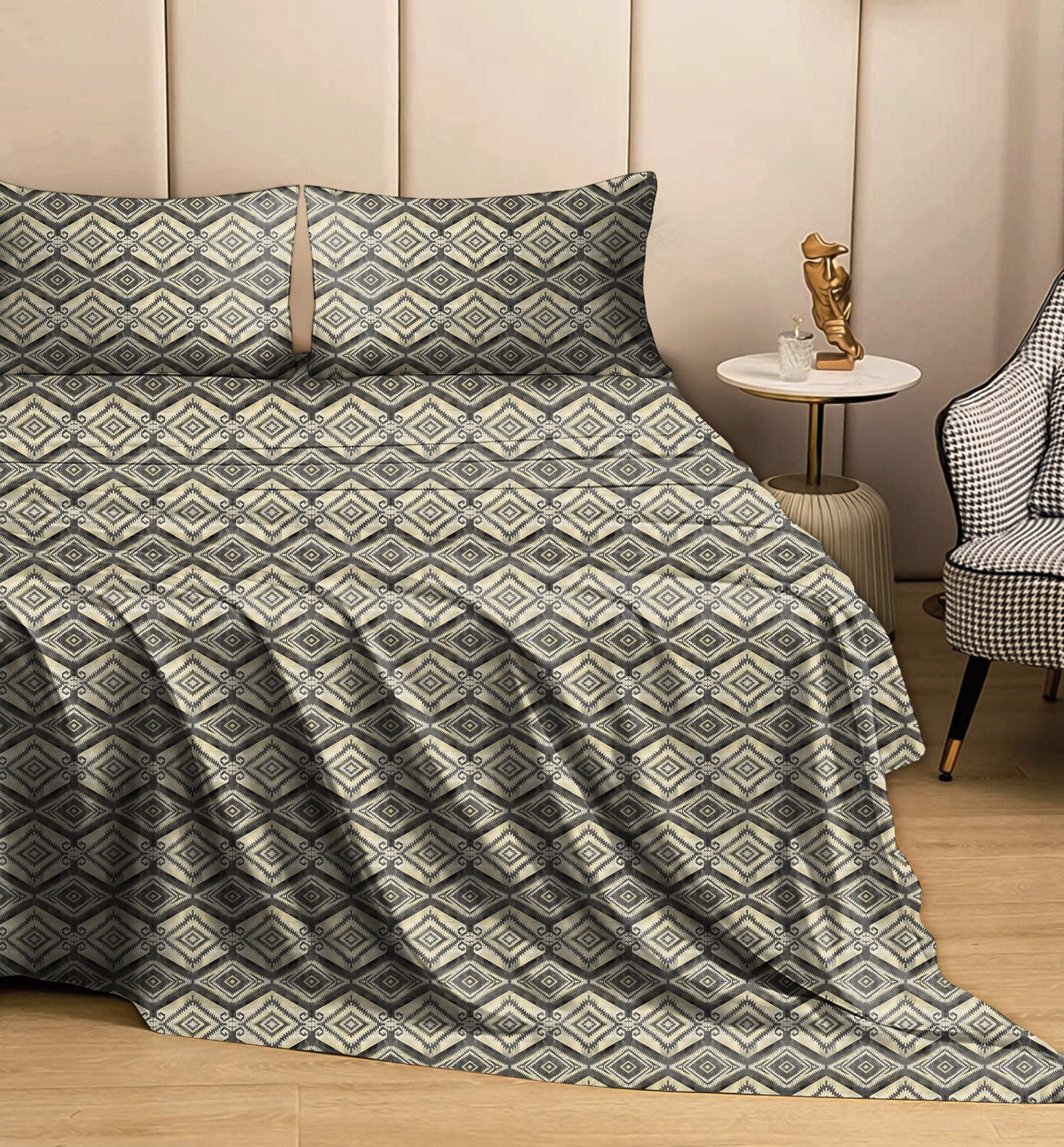 Madrid Grey Bedcover for Double Bed with 2 PillowCovers King Size (104" X 90") Bedspread