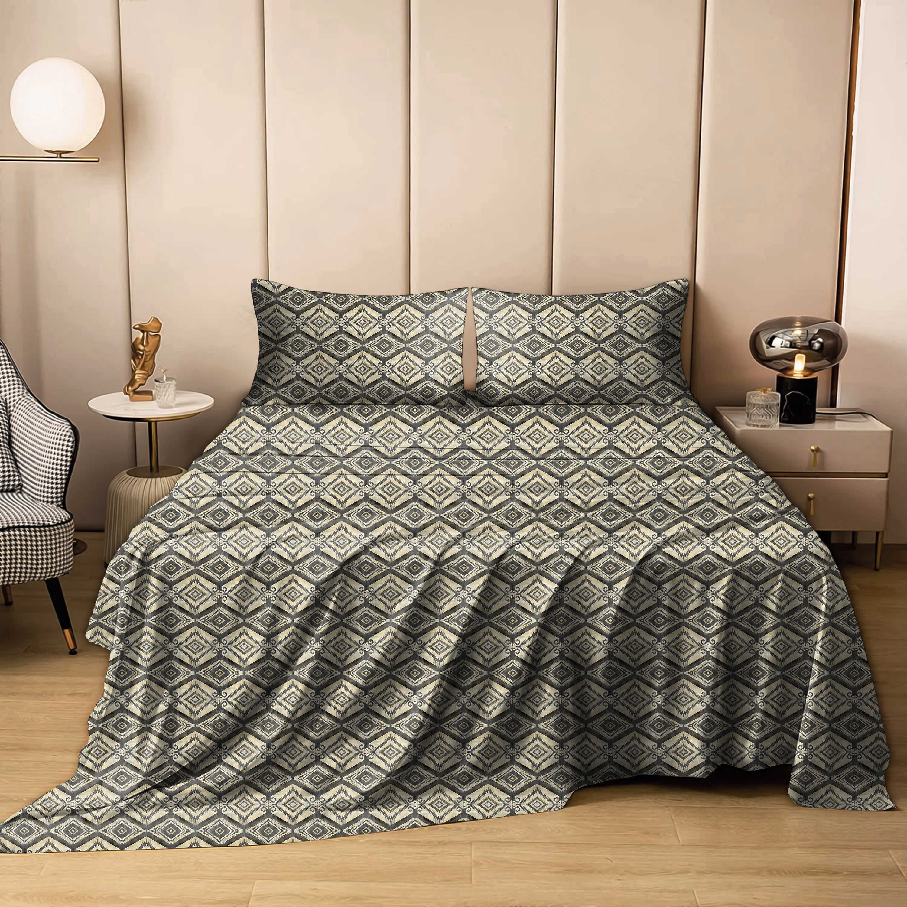 Madrid Grey Bedcover for Double Bed with 2 PillowCovers King Size (104" X 90") Bedspread