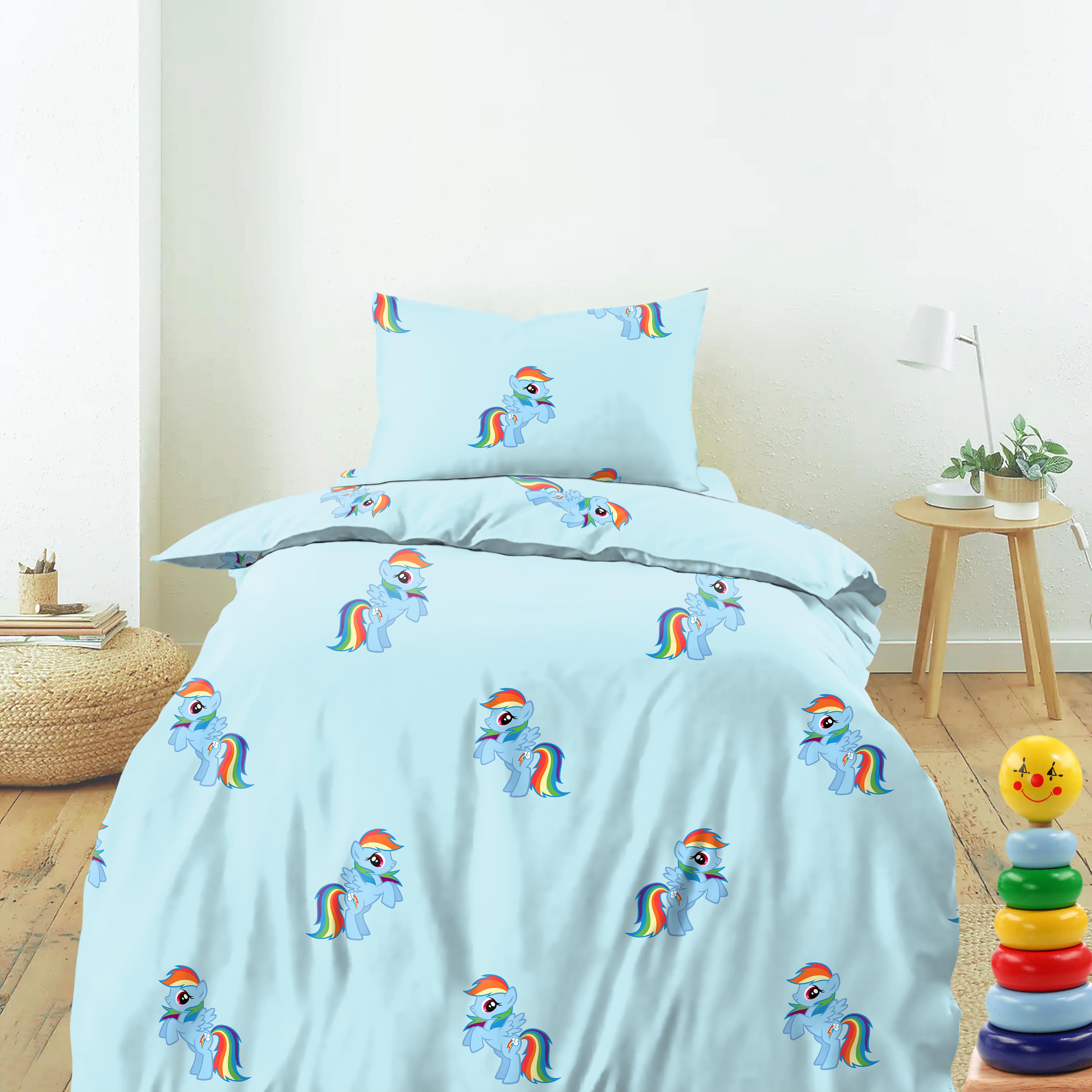 BEDCOVER RAINBOW PONY HAWKES BLUE FOR SINGLE BED WITH PILLOW COVERS KING SIZE (60" X 90")