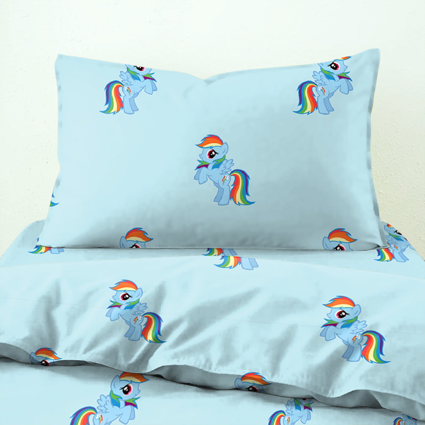 BEDCOVER RAINBOW PONY HAWKES BLUE FOR SINGLE BED WITH PILLOW COVERS KING SIZE (60" X 90")