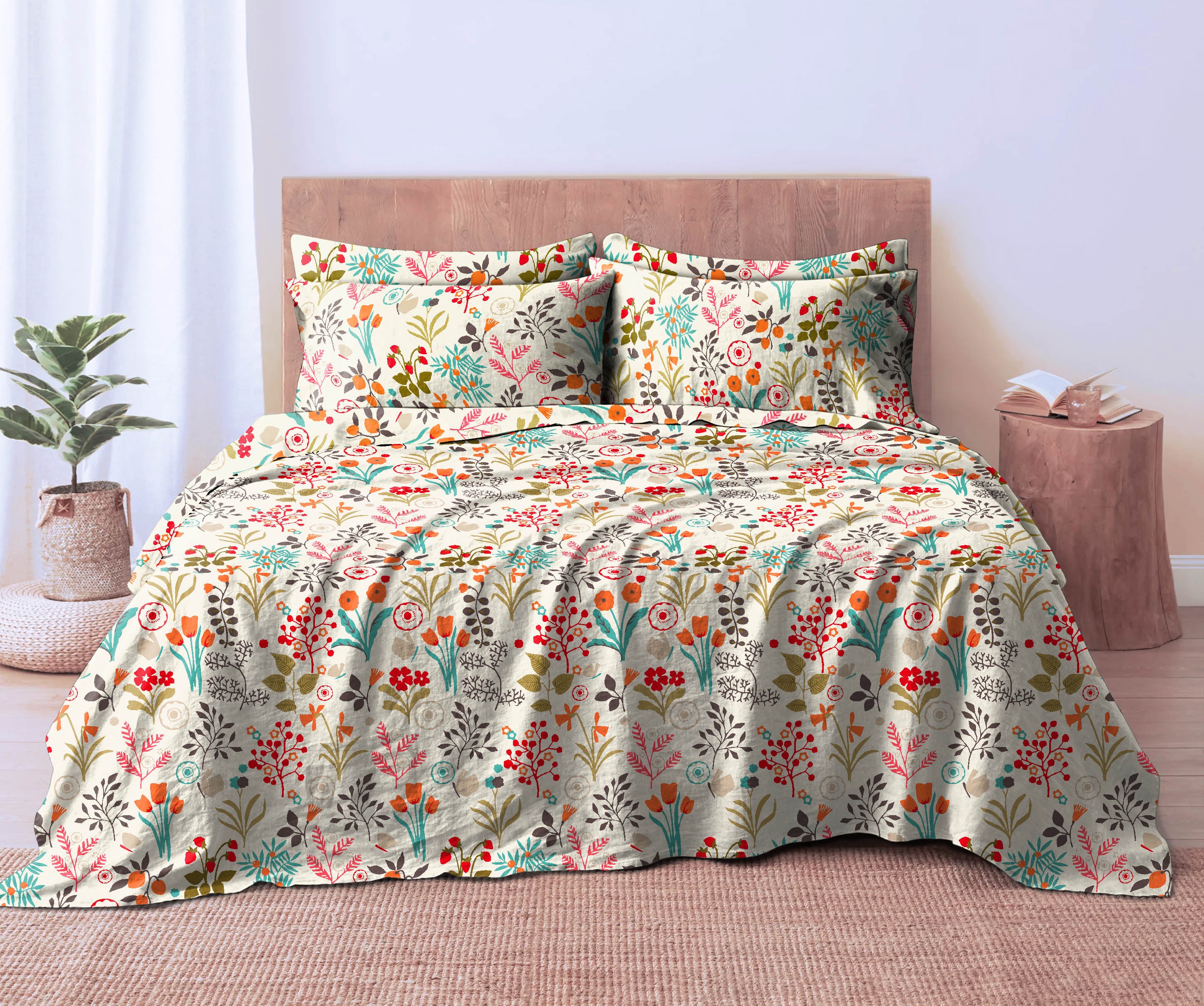 COCO HEATHER BEDSHEET FOR DOUBLE BED WITH 2 PILLOWCOVERS KING SIZE (104" X 90")