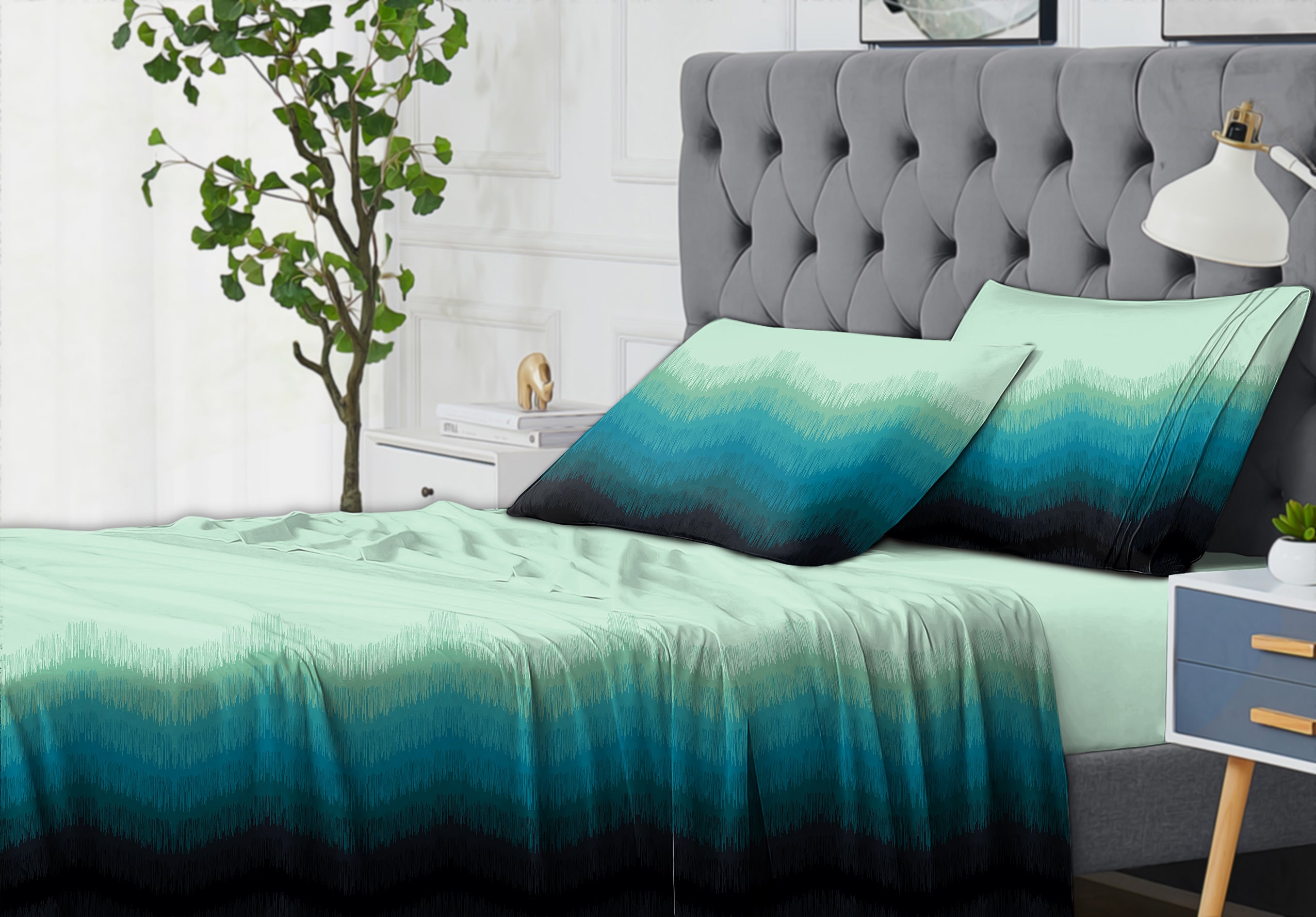 Kudo Teal Bedcover for Double Bed with 2 Pillow Covers King Size (104" X 90") Bedspread