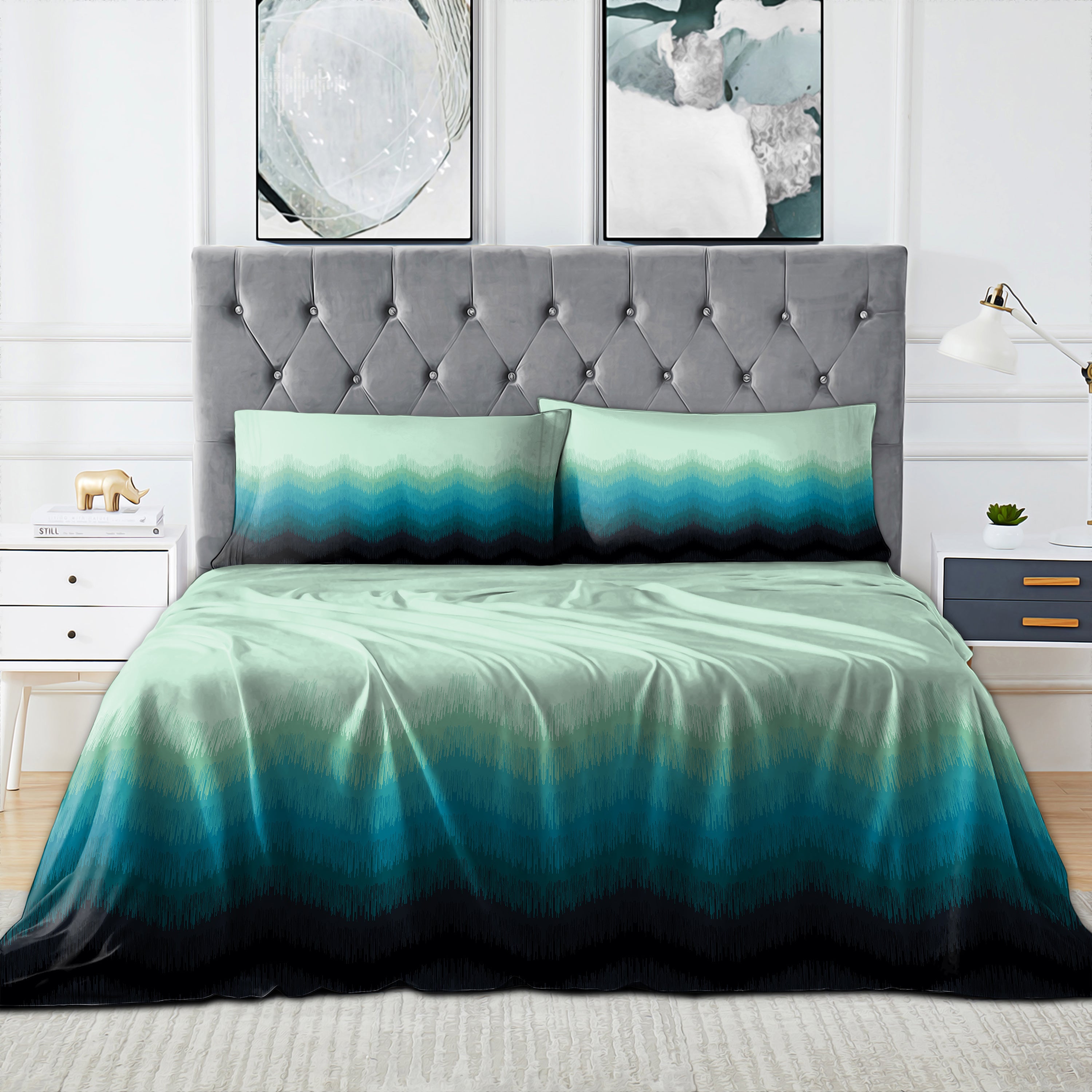 Kudo Teal Bedcover for Double Bed with 2 Pillow Covers King Size (104" X 90") Bedspread