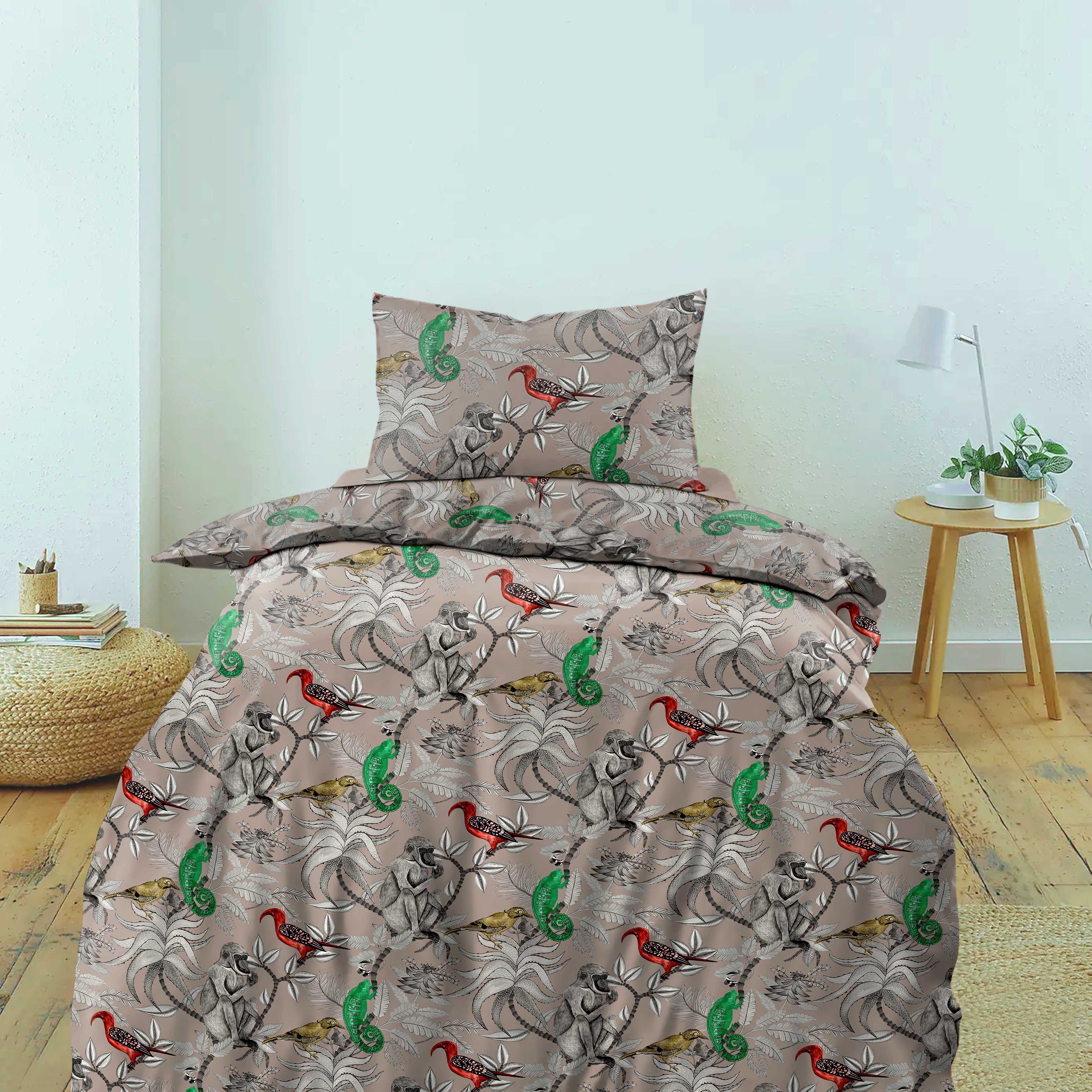 CASABLEU MICROFIBER BEDCOVER BABOON L-BROWN FOR SINGLE BED WITH PILLOW COVERS KING SIZE (60" X 90")