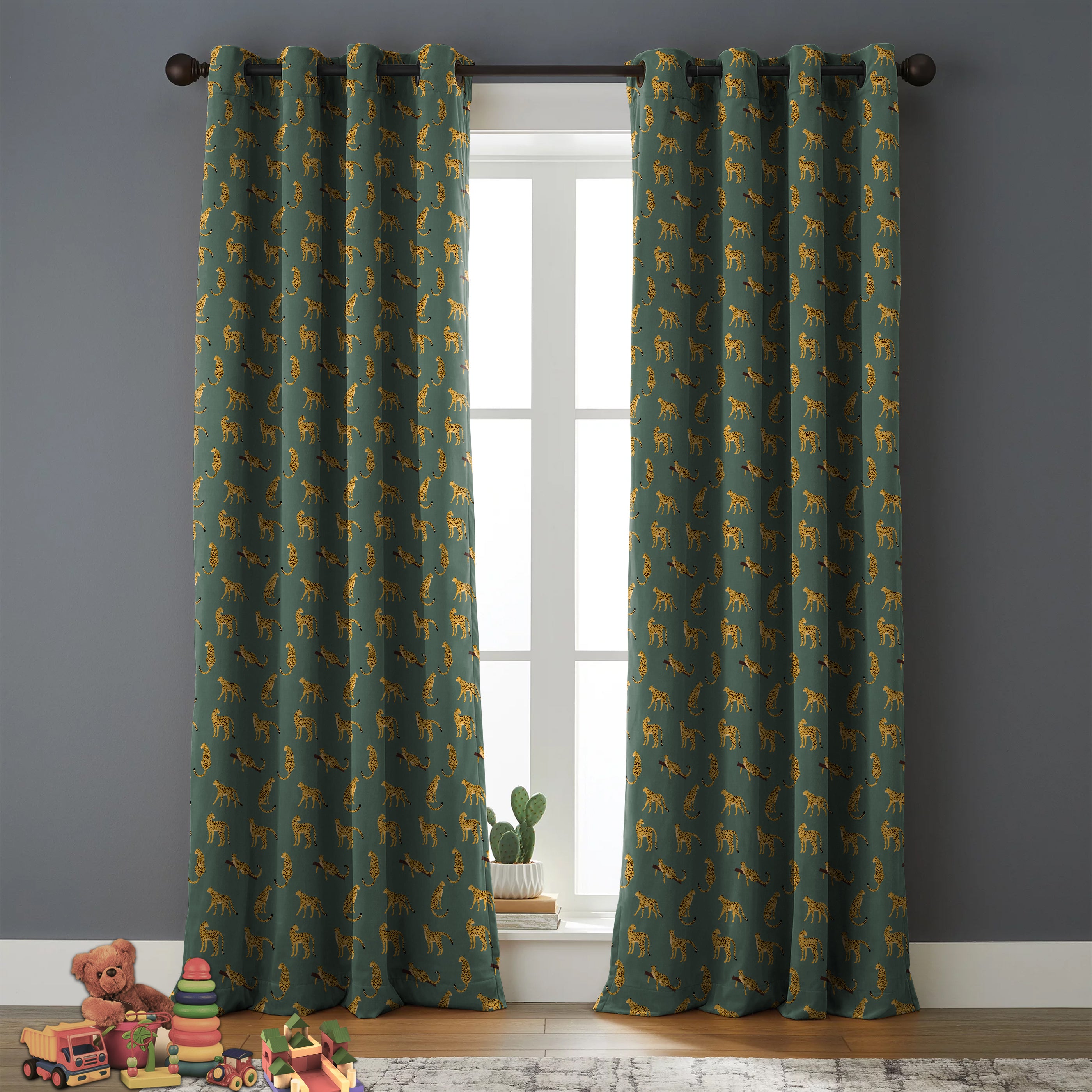 Leopard L Green Blackout Curtain