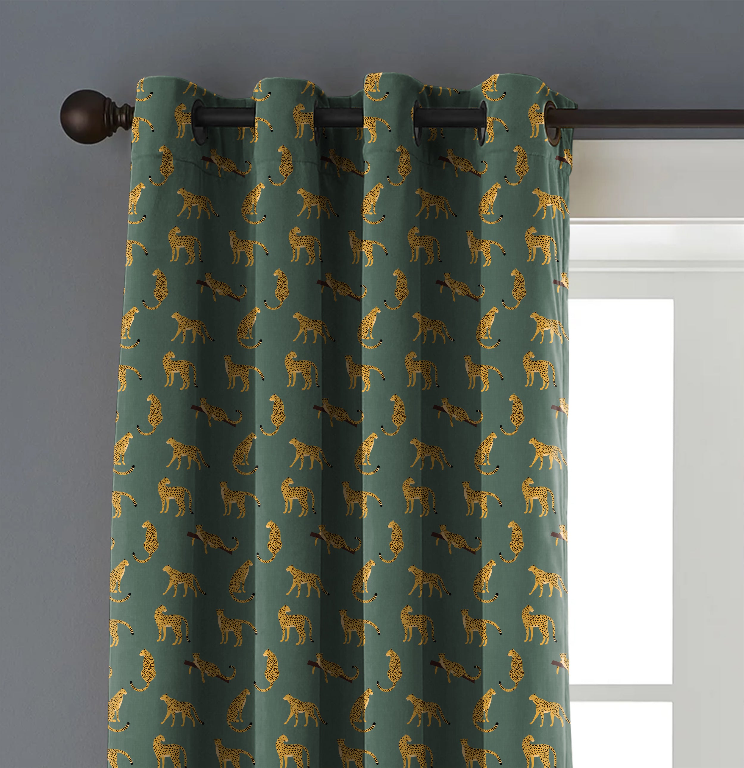 Leopard L Green Blackout Curtain