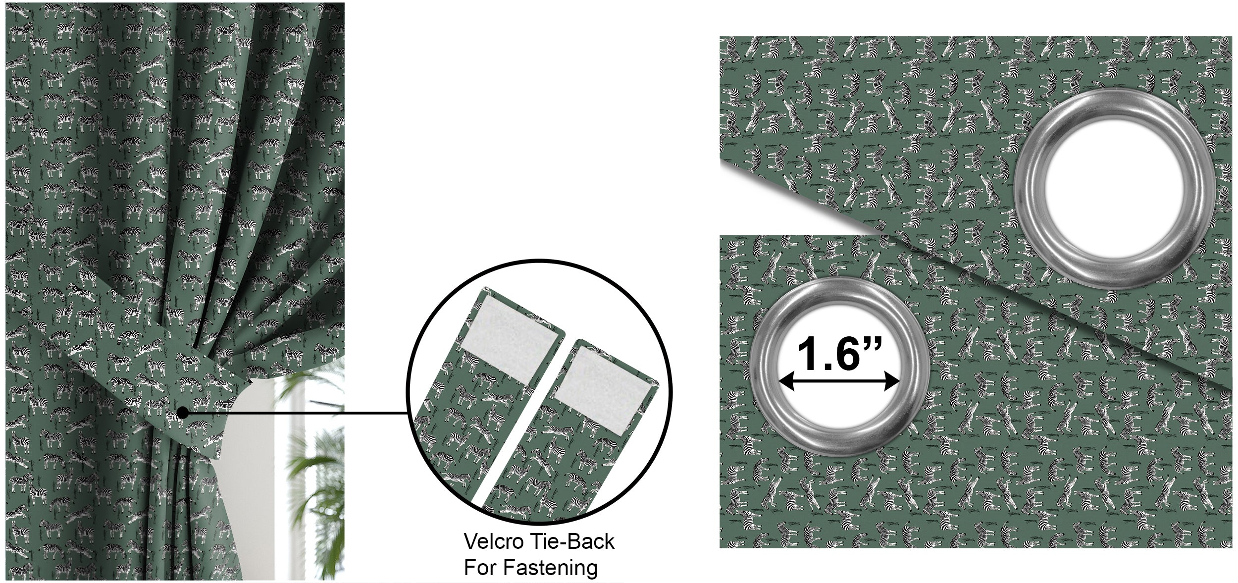 Zebra L Green Printed Blackout Curtain